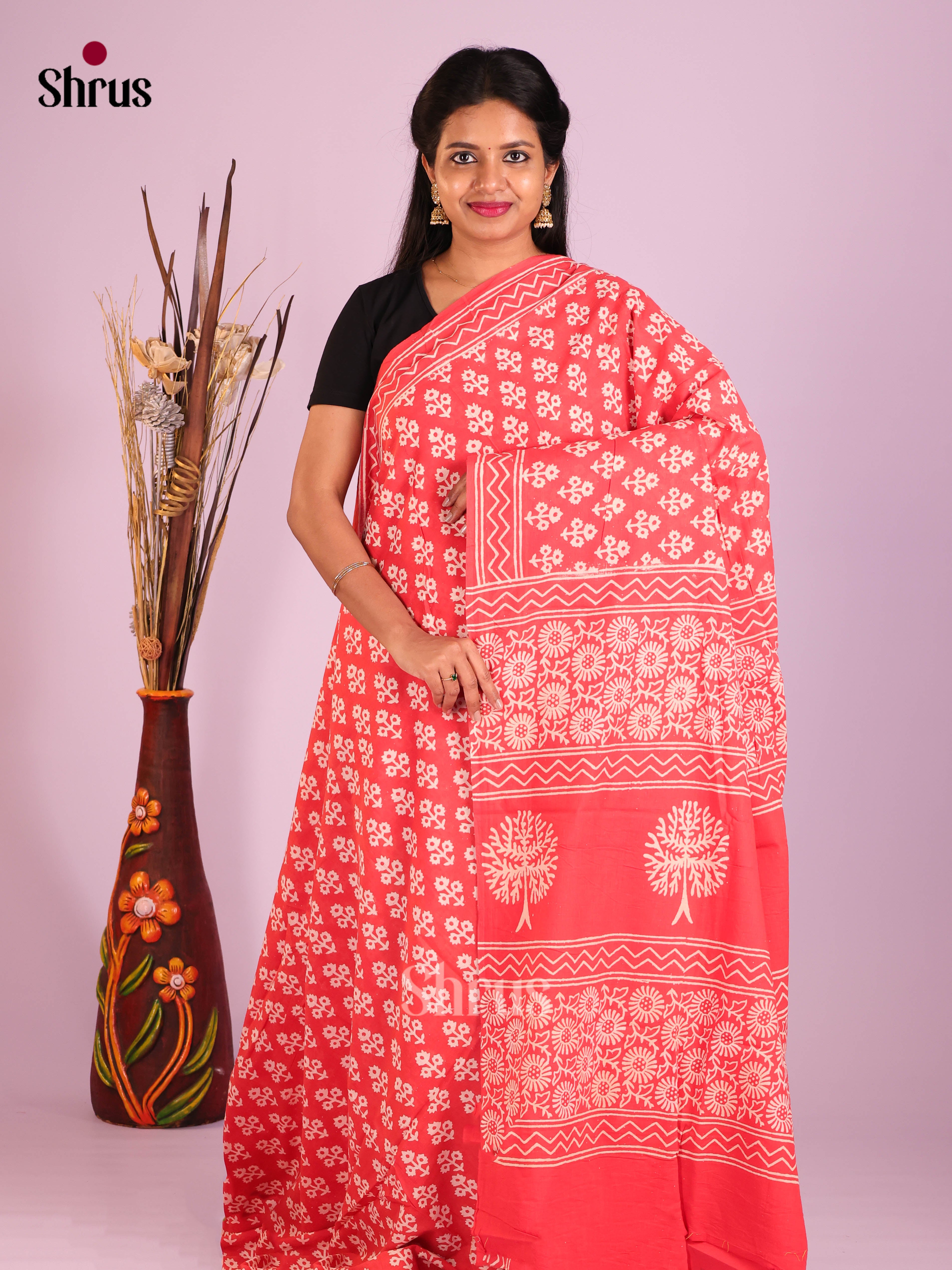 Red - Jaipur cotton Saree