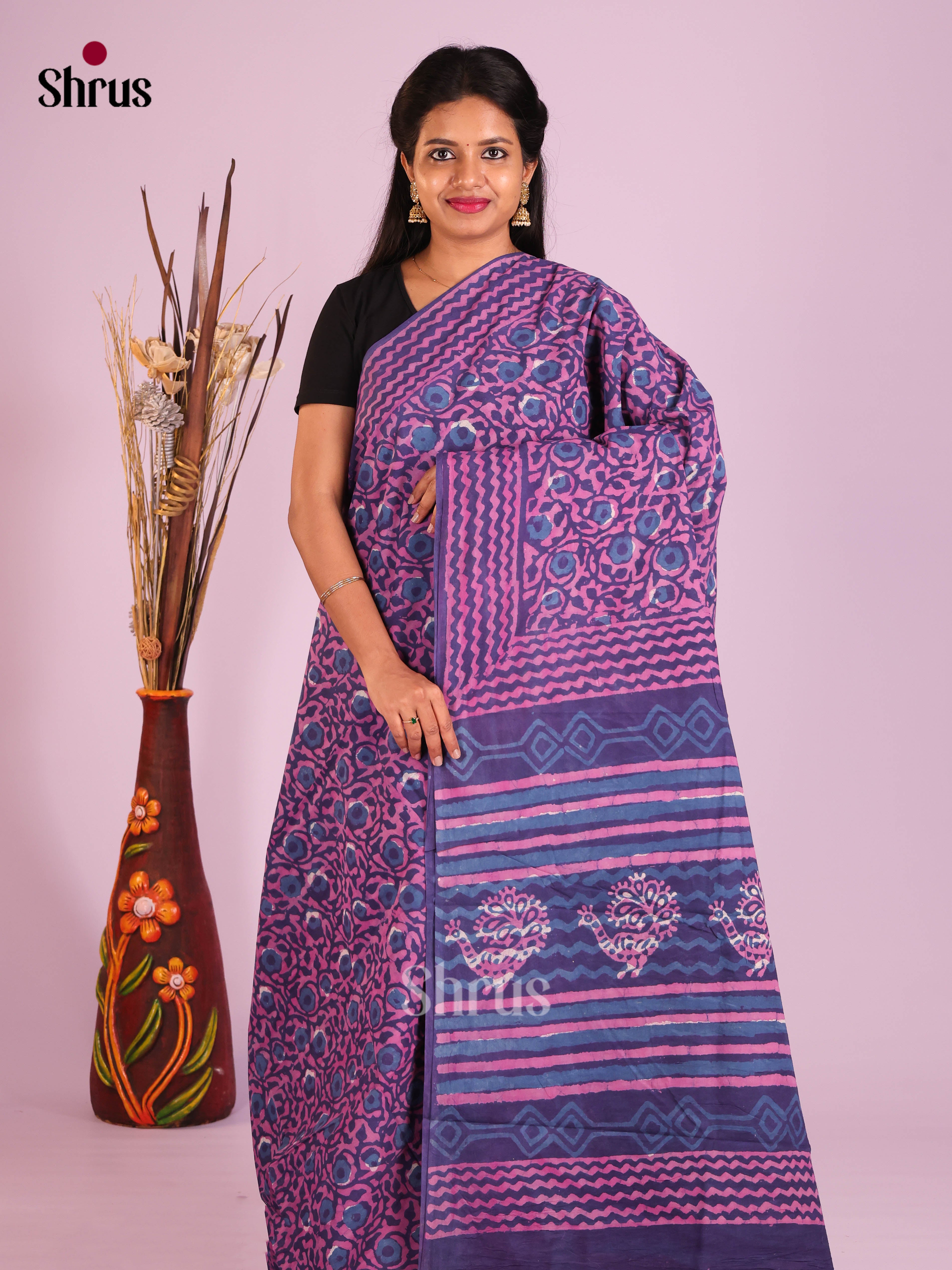 Blue & Pink- Jaipur cotton Saree