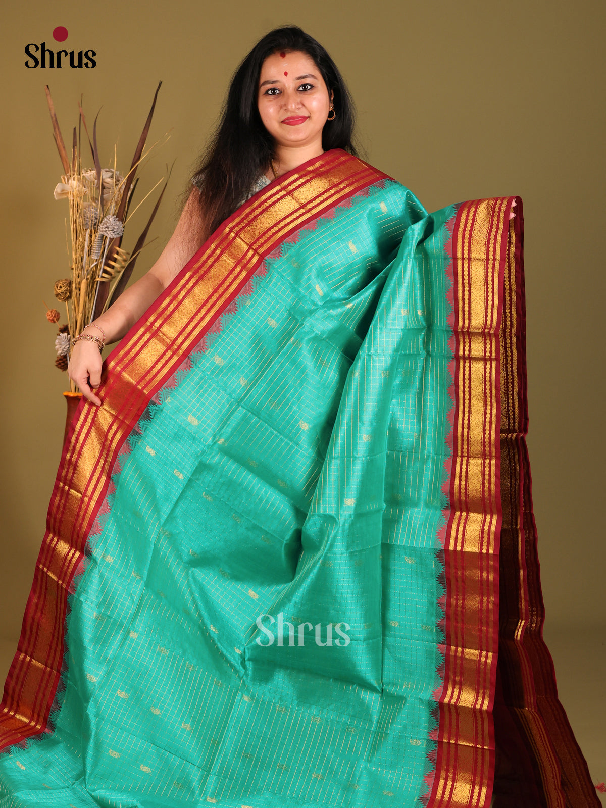 Green & Maroon Silk Cotton Korvai-kattams Saree -1