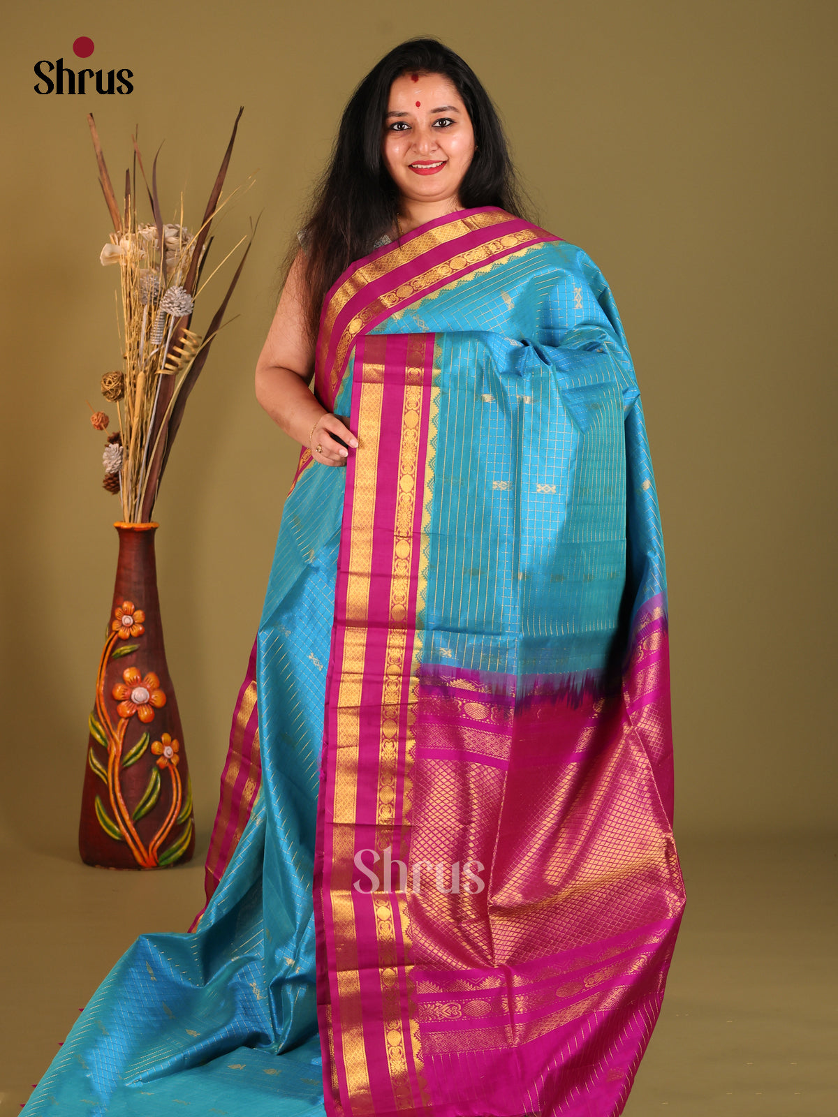 Blue & Purple Silk Cotton Korvai-kattams Saree