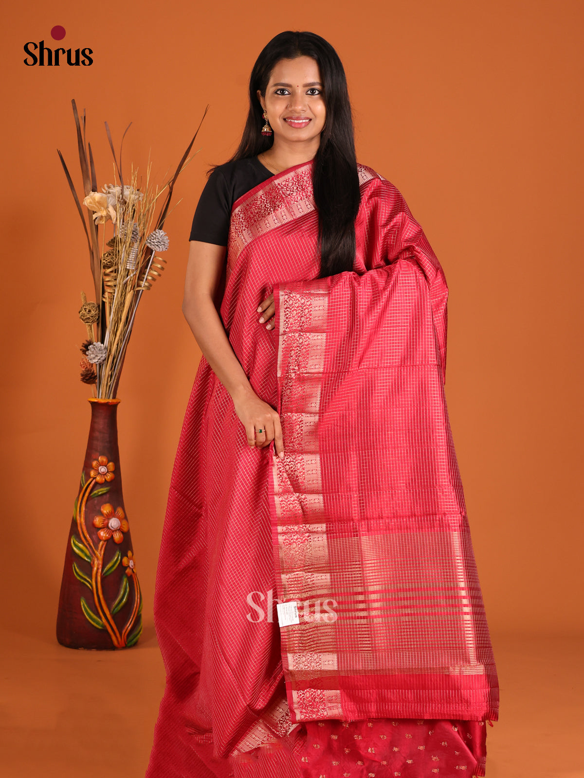Red - Semi Rawsilk Saree - Shop on Shrus.com