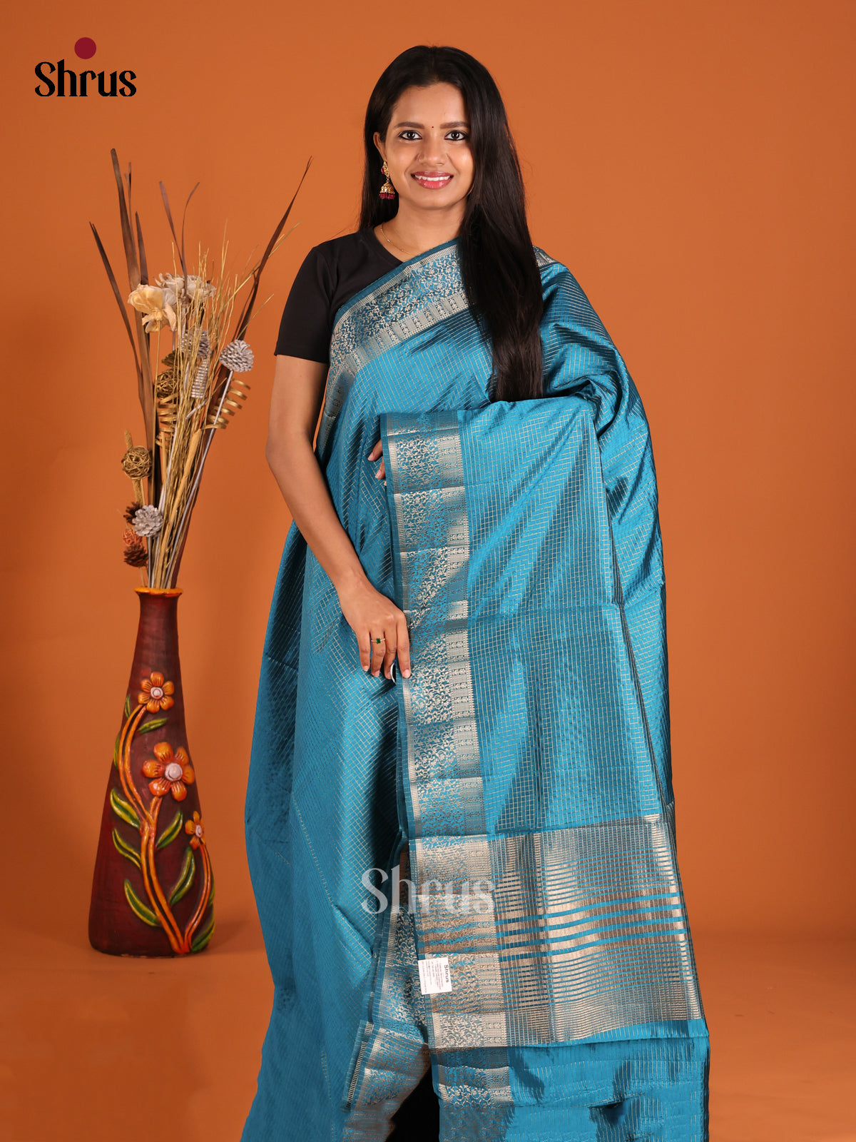 Blue- Semi Rawsilk Saree