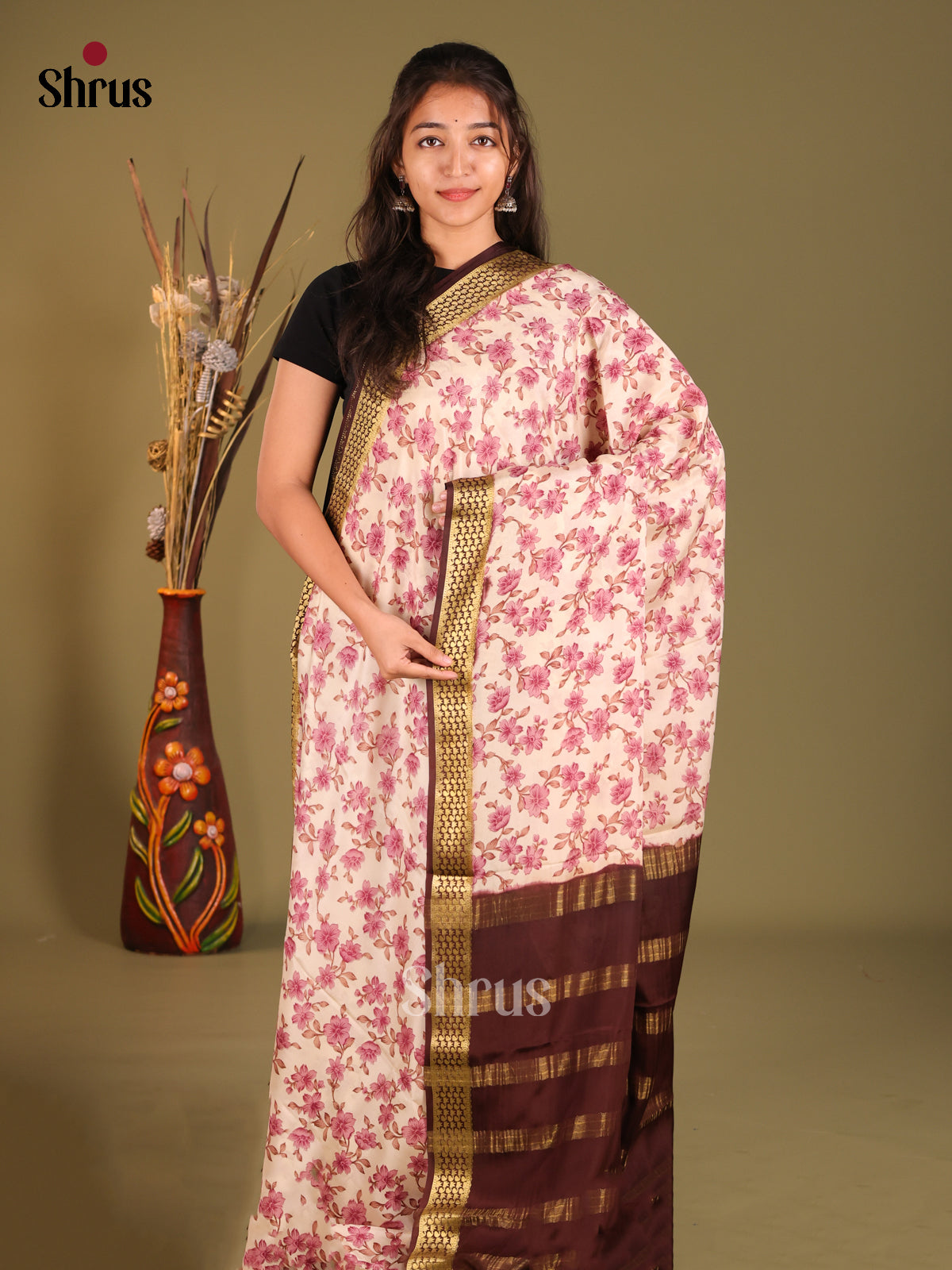DHS05471 - Mysore Silk Print Saree - Shop on Shrus.com