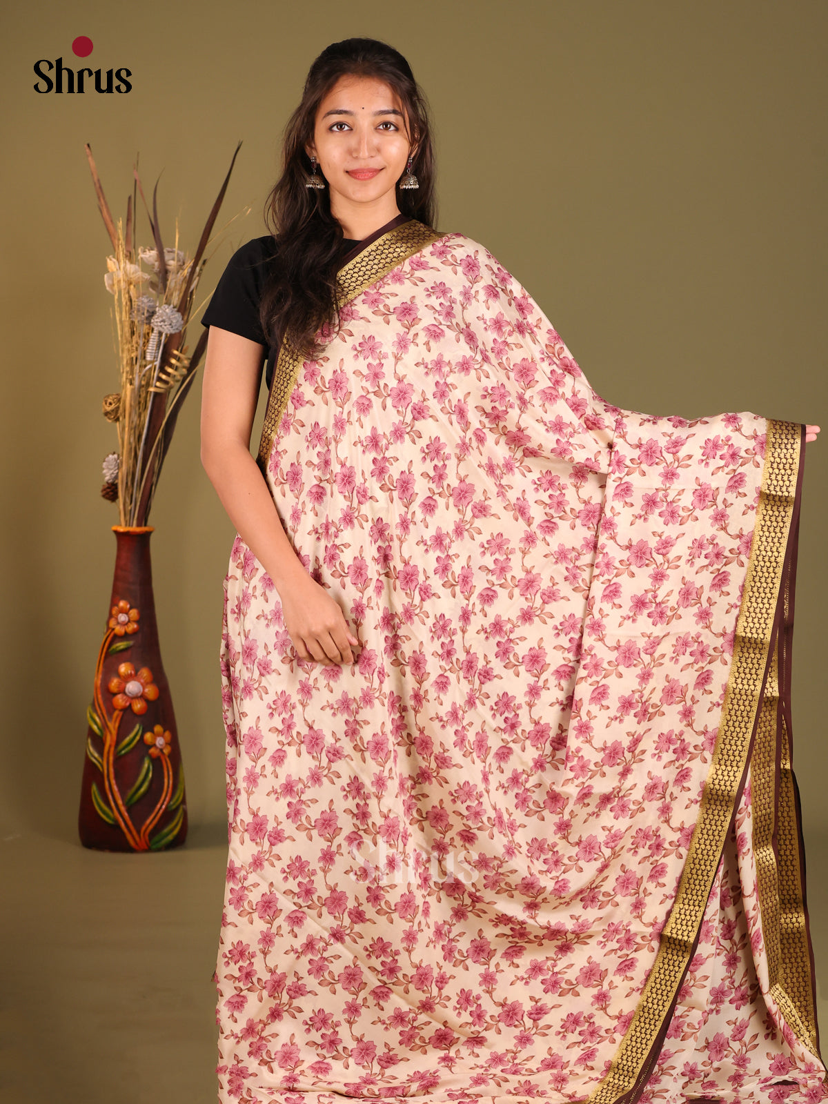 DHS05471 - Mysore Silk Print Saree - Shop on Shrus.com