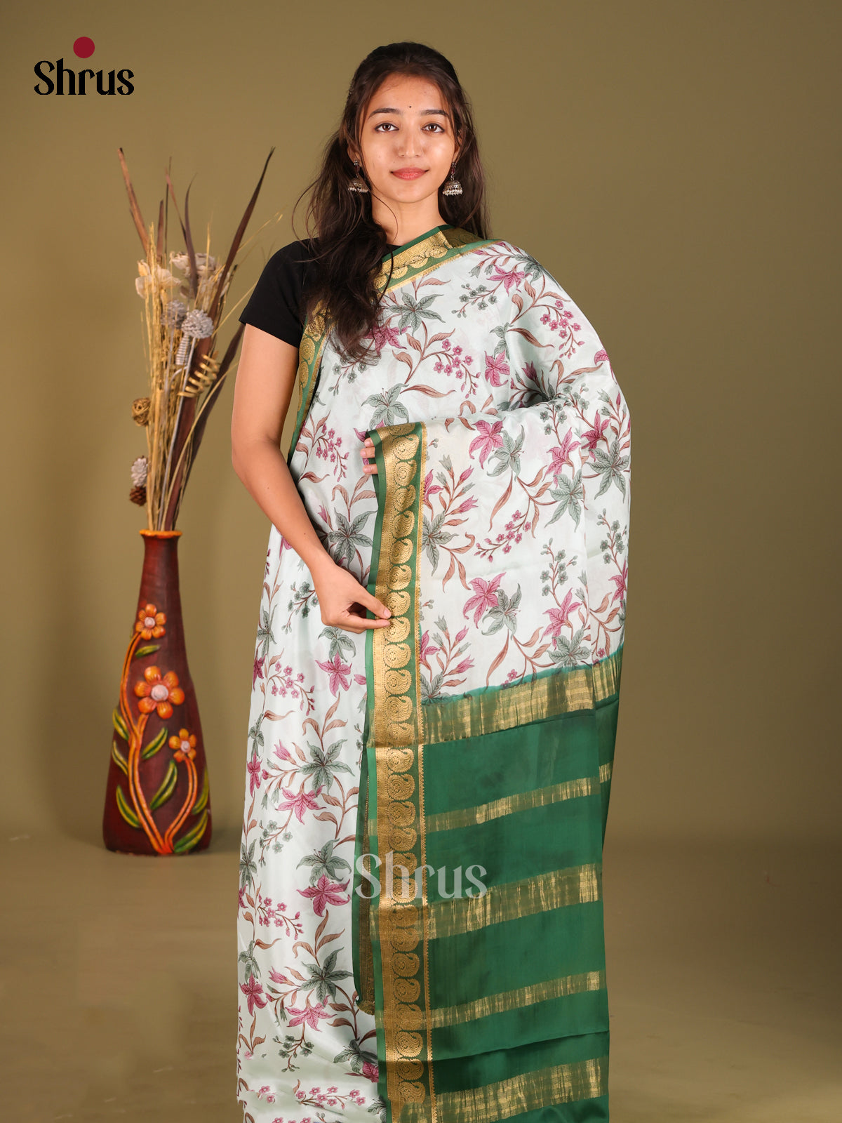 DHS05473 - Mysore Silk Print Saree - Shop on Shrus.com
