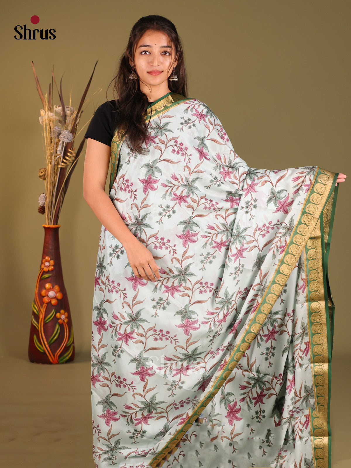DHS05473 - Mysore Silk Print Saree - Shop on Shrus.com