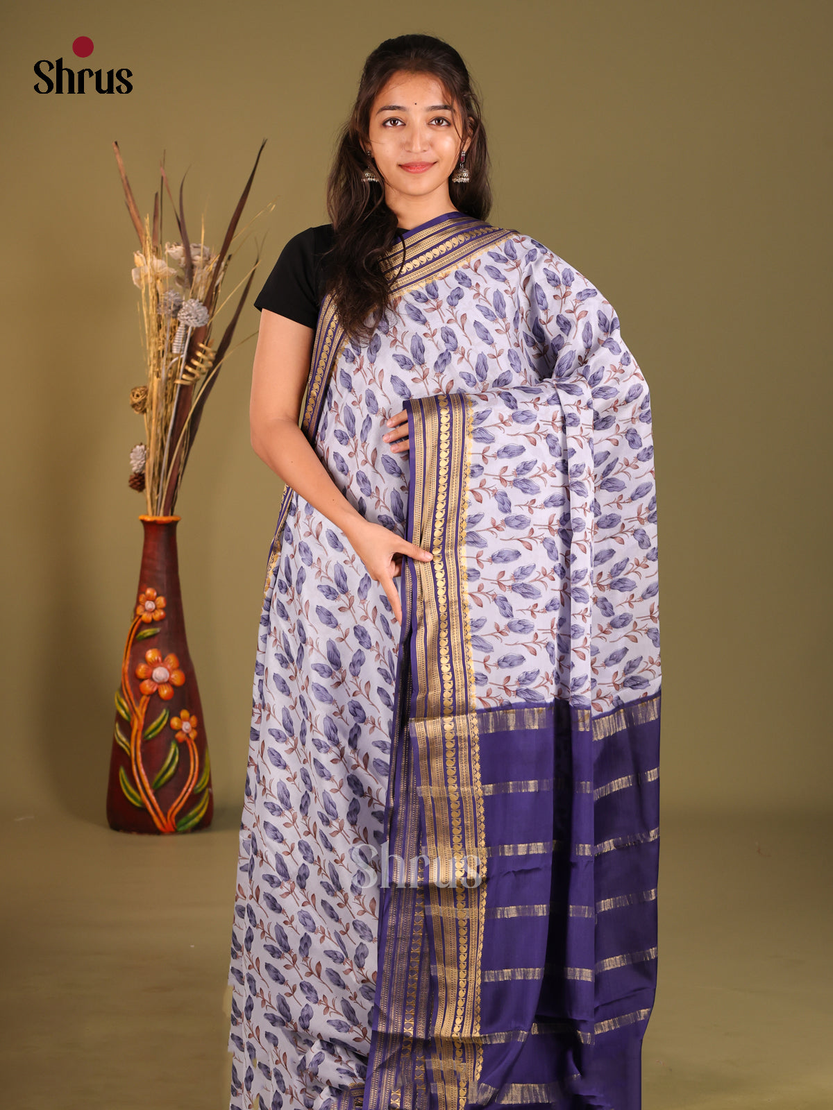 DHS05493 - Mysore Silk Print Saree - Shop on Shrus.com