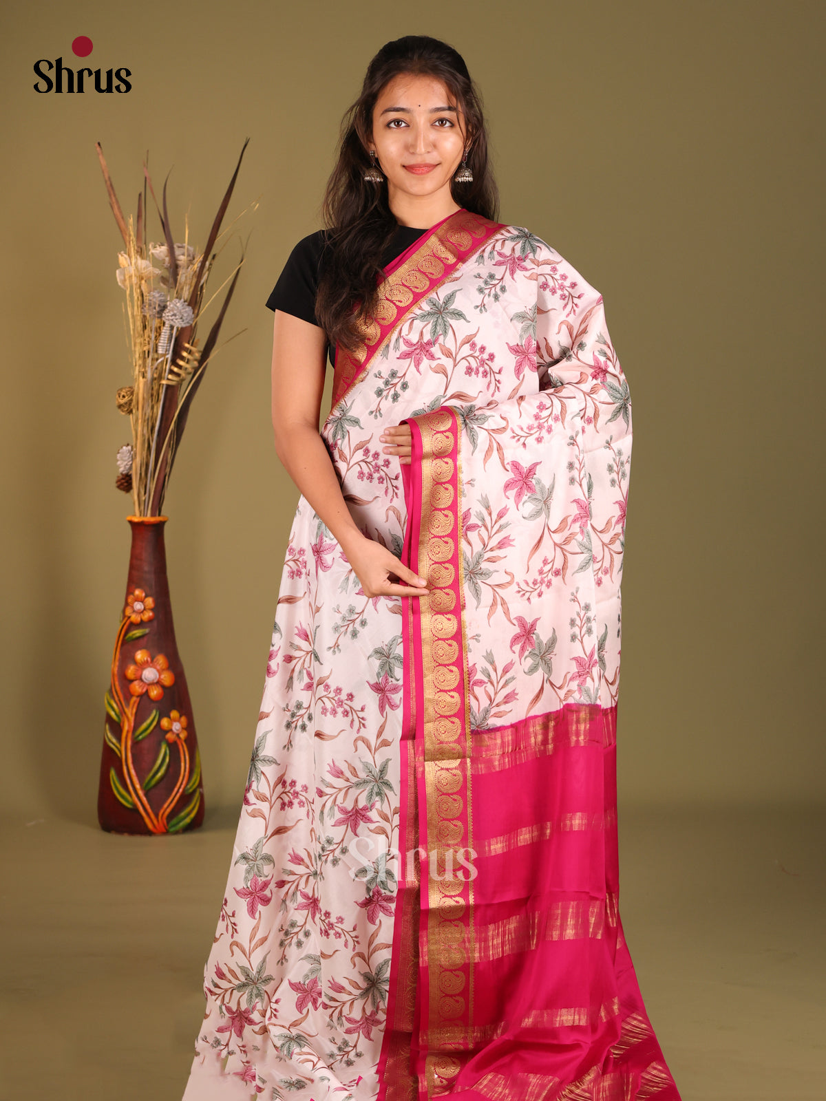 DHS05504 - Mysore Silk Print Saree - Shop on Shrus.com