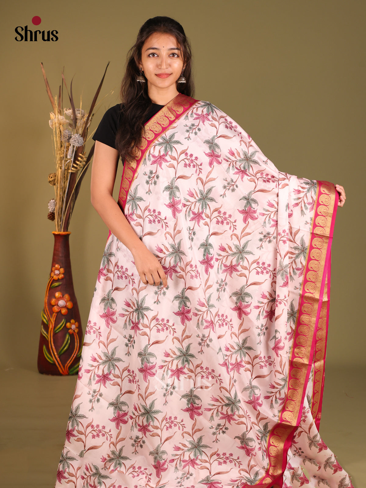 DHS05504 - Mysore Silk Print Saree - Shop on Shrus.com