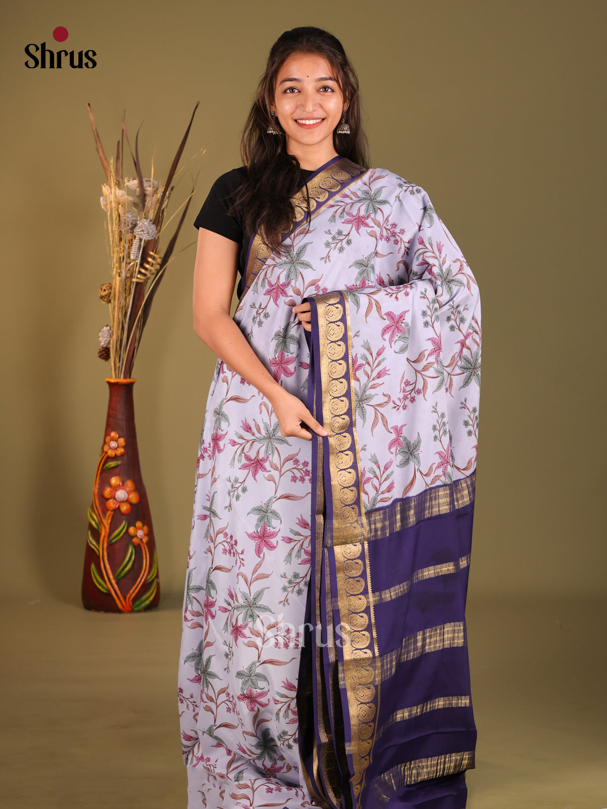 DHS05508 - Mysore Silk Print Saree - Shop on Shrus.com