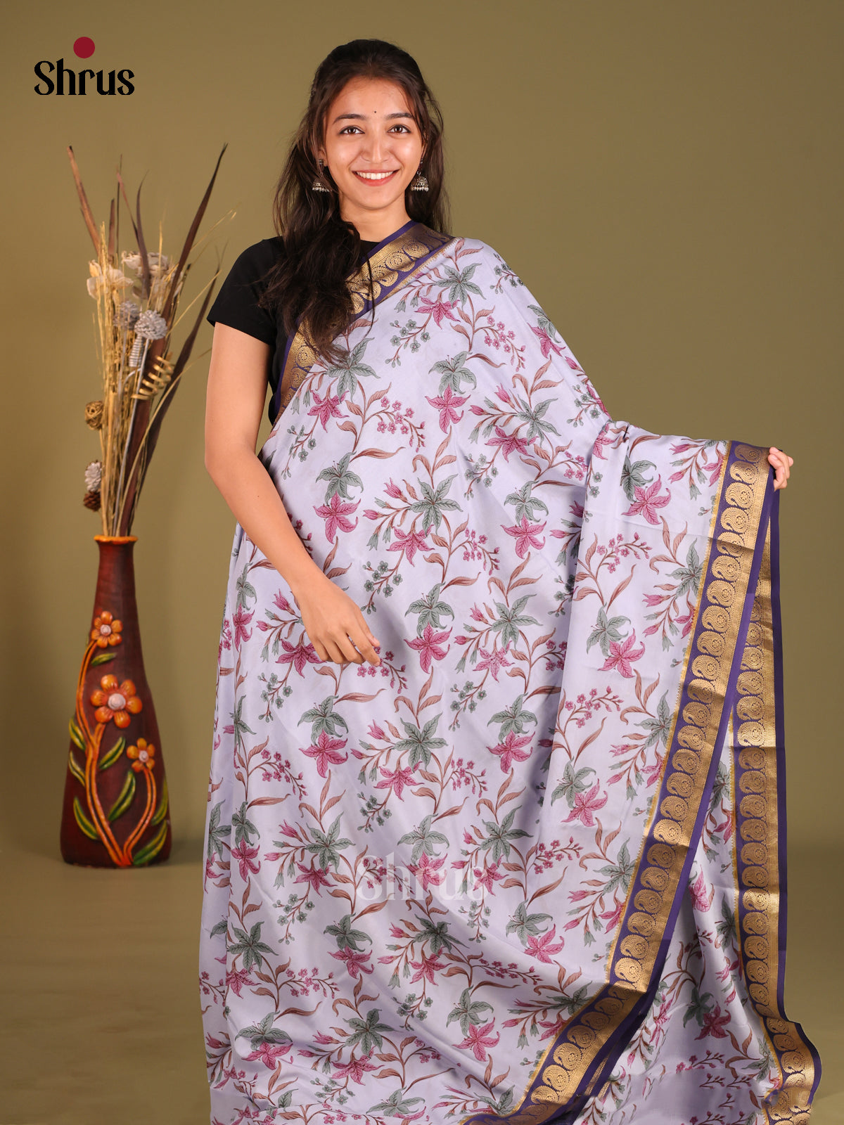 DHS05508 - Mysore Silk Print Saree - Shop on Shrus.com
