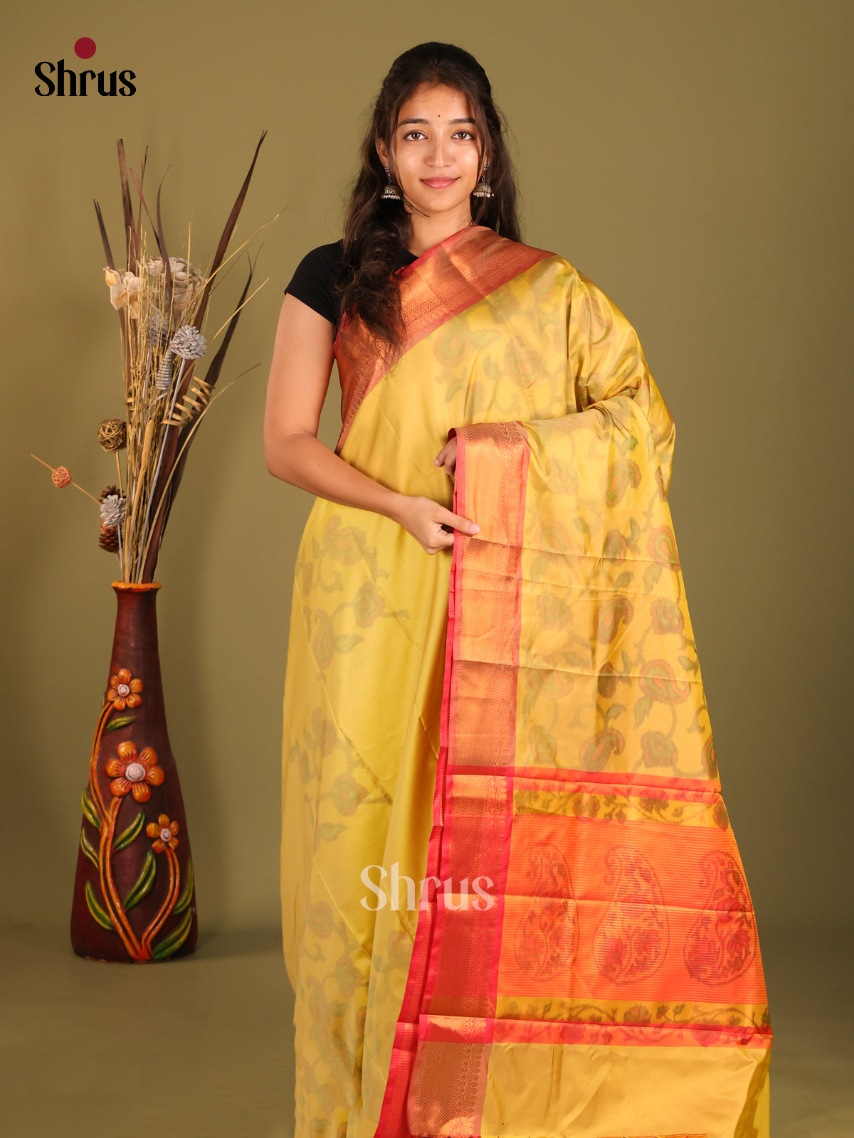 Yellow & Orange - Semi Pochampally Saree - Shop on Shrus.com
