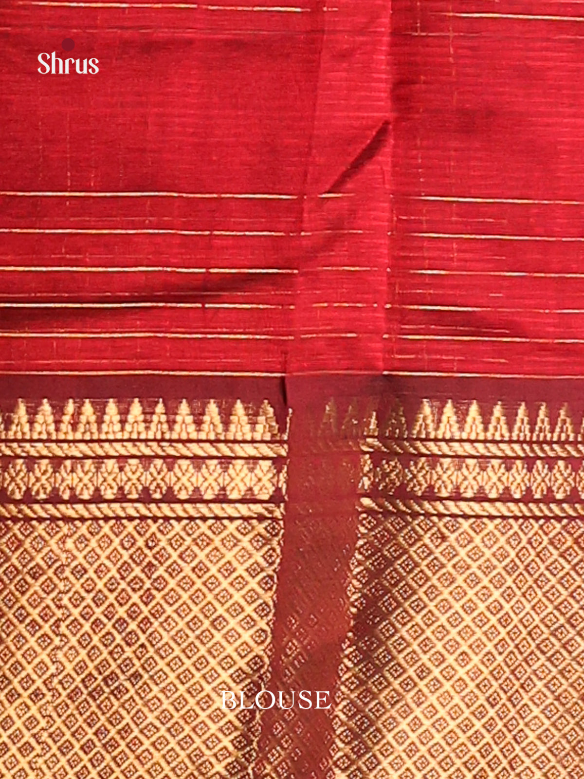Maroon Mangalagiri silkcotton Saree with gold zari checks - Shop on Shrus.com
