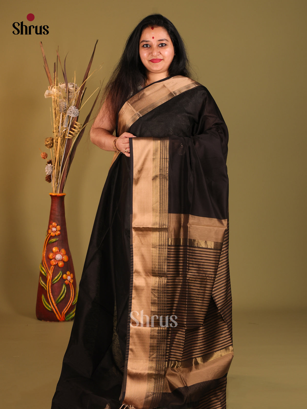Black & Brown- Maheshwari silkcotton Saree