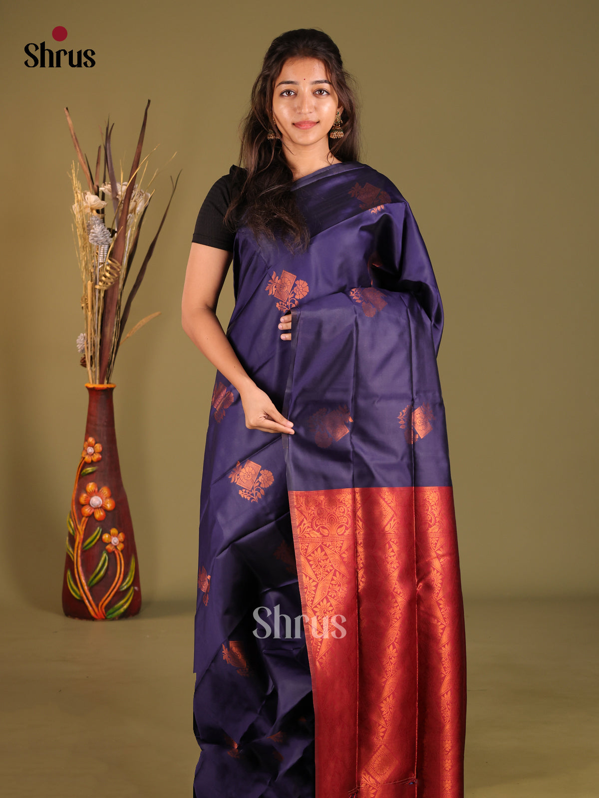 Blue & Maroon- Semi Softsilk Saree