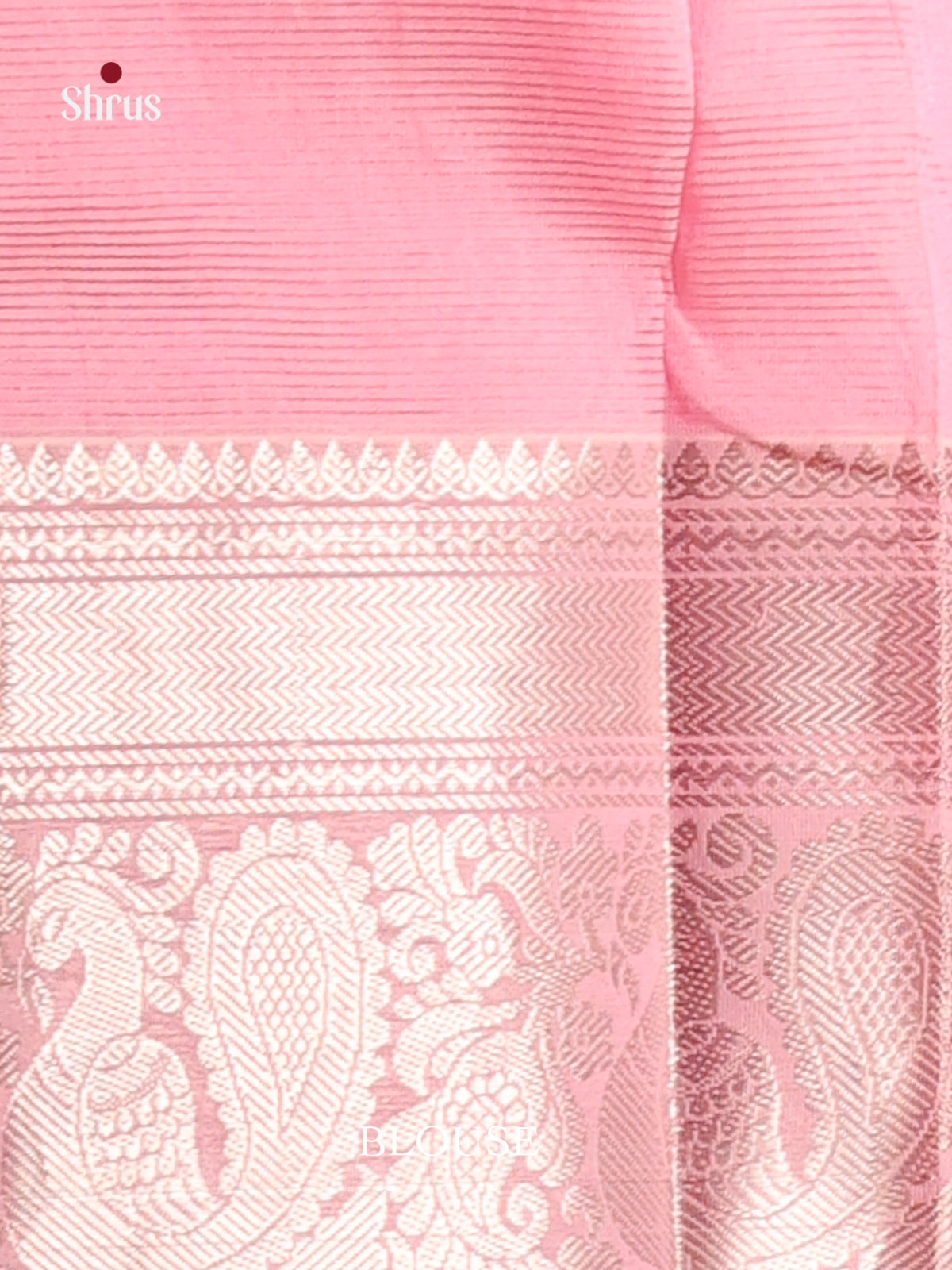 Pink single tone Mangalagiri silkcotton Saree with zari peacock motifs in the border -2