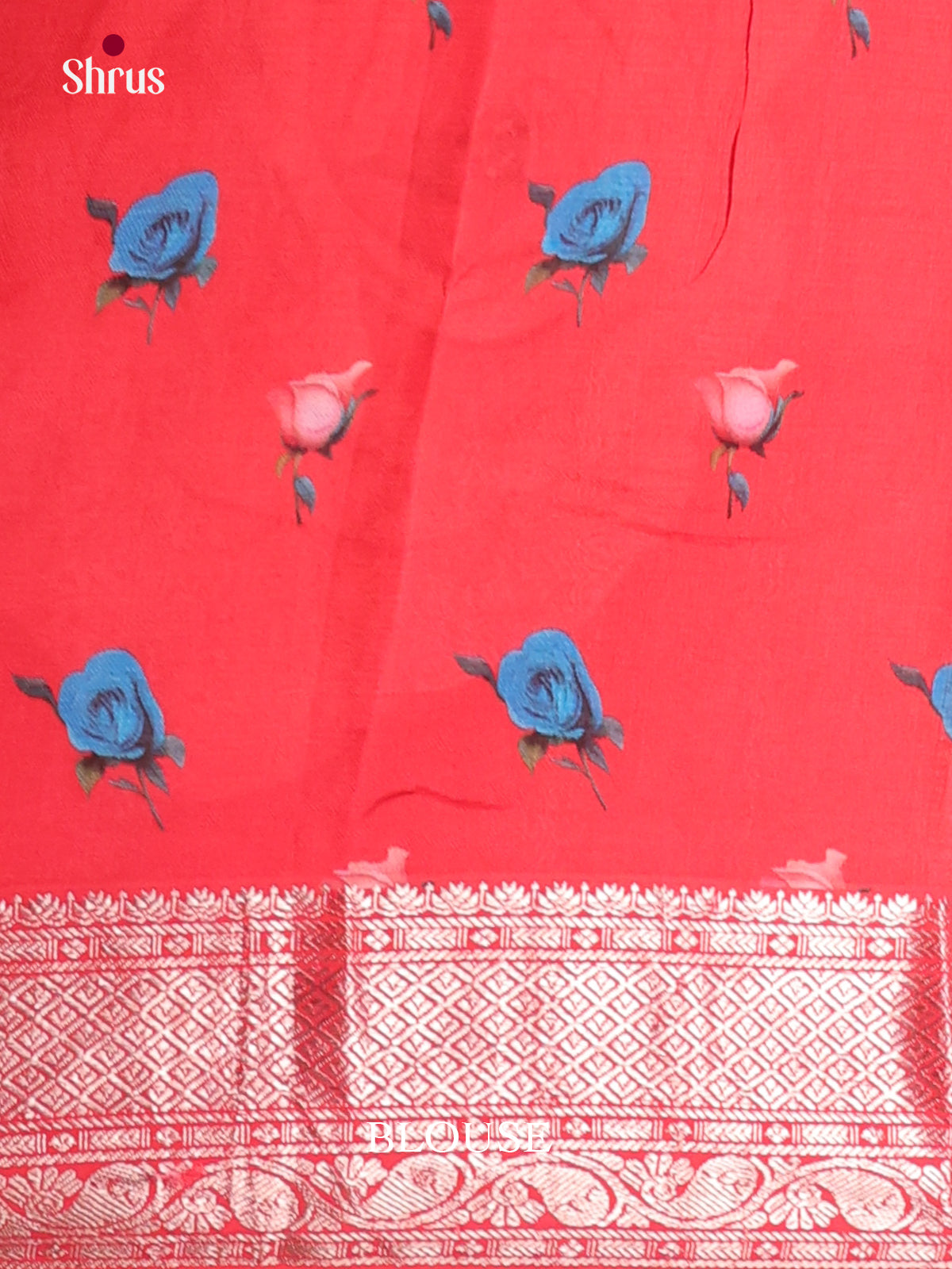 Blue & Red- Mangalagiri printed silkcotton Saree