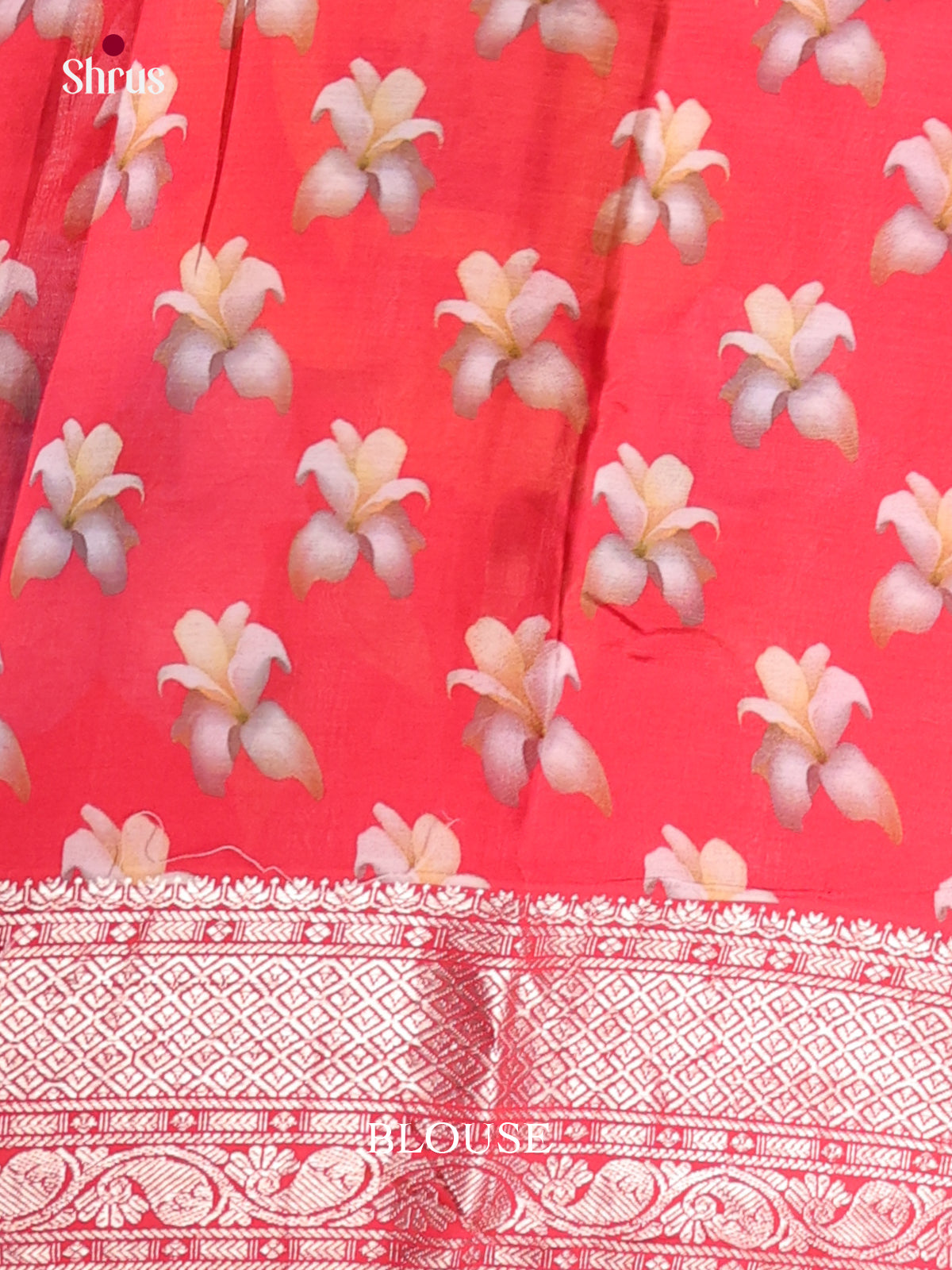 Blue & Red- Mangalagiri printed silkcotton Saree