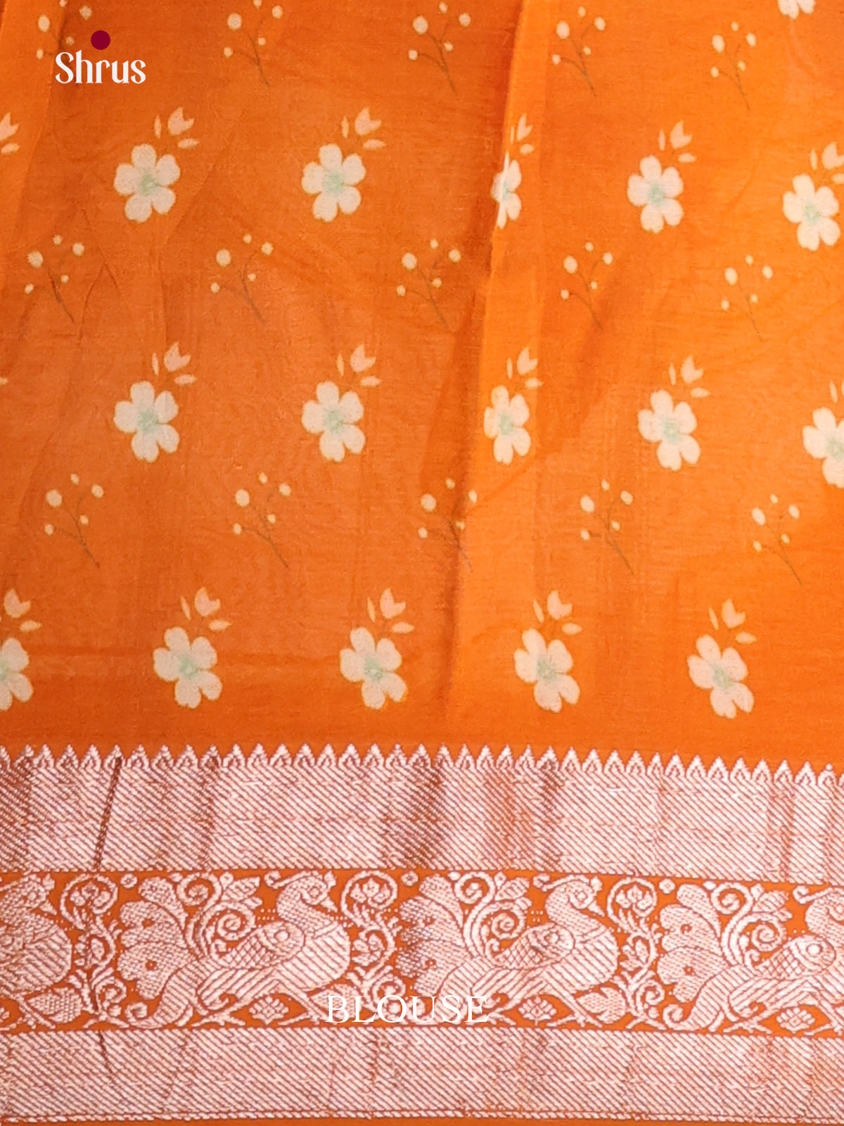 Cream & Orange - Mangalagiri printed silkcotton Saree