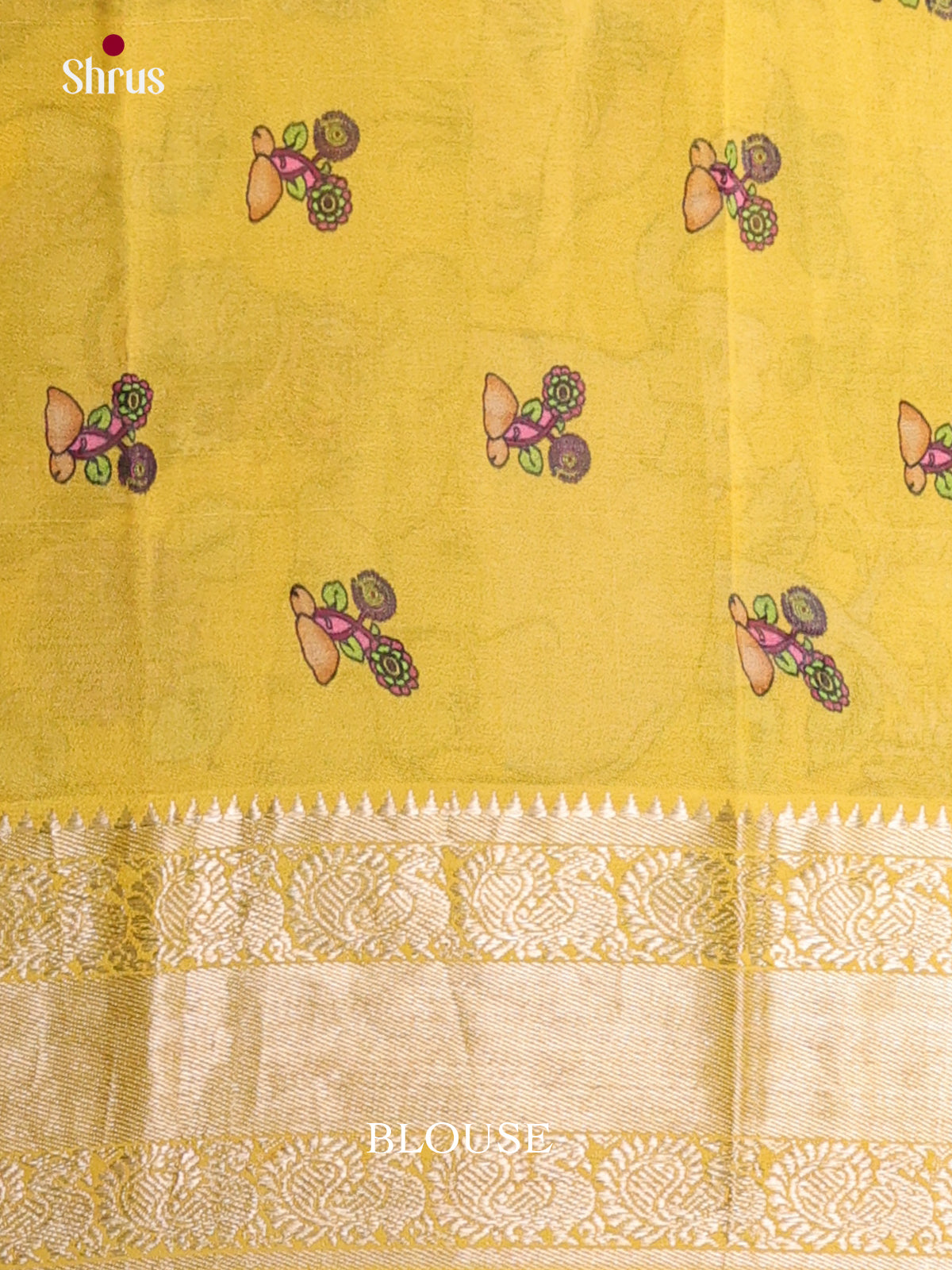 Pastel blue & Yellow- Mangalagiri printed silkcotton Saree - Shop on Shrus.com