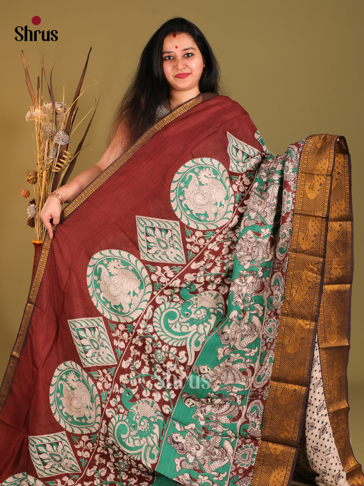 Arakku Maroon & Cream - Mangalagiri silkcotton Saree