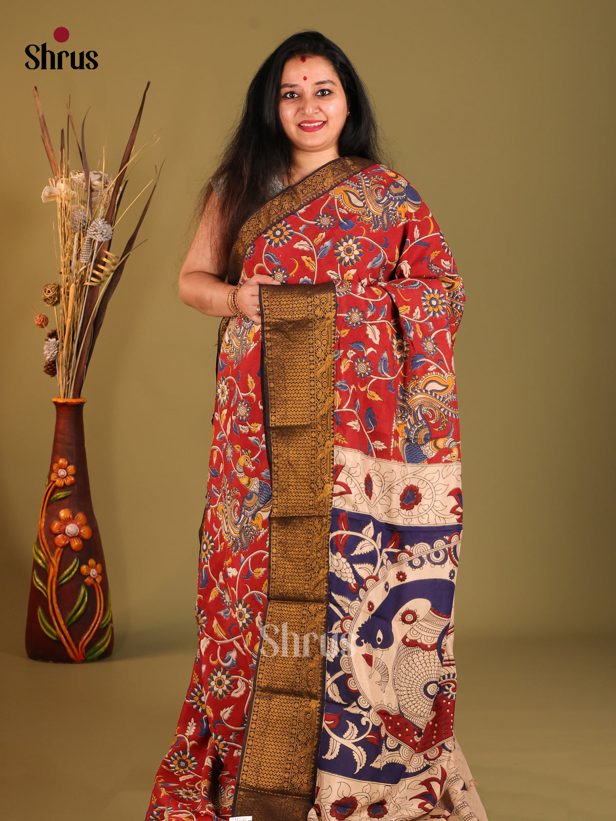Red & Cream Mangalagiri silkcotton Saree