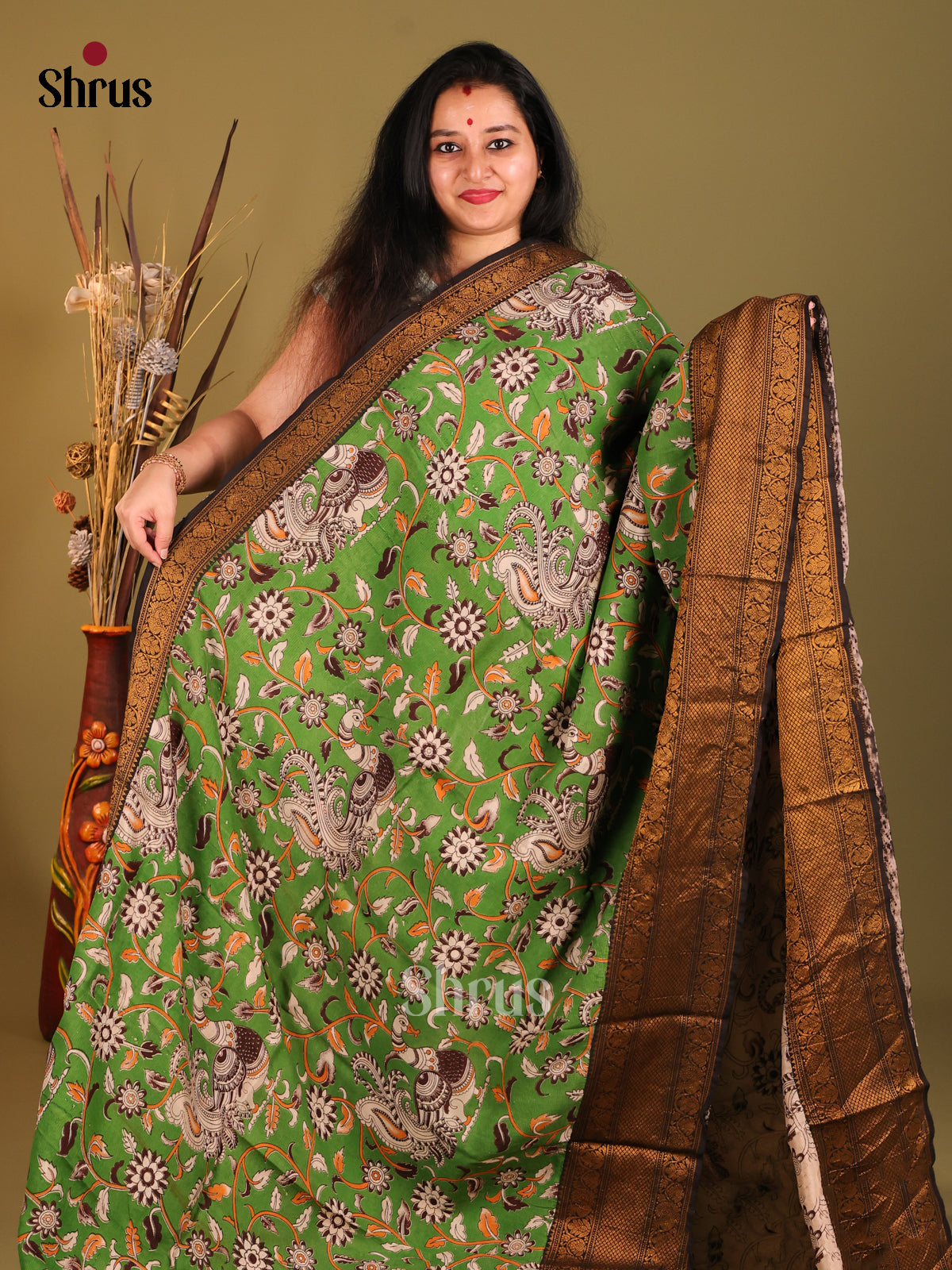 Green & Cream- Mangalagiri silkcotton Saree -1