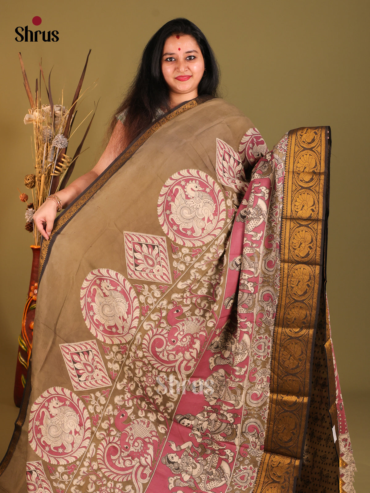 Grey & Pink- Mangalagiri silkcotton Saree -1