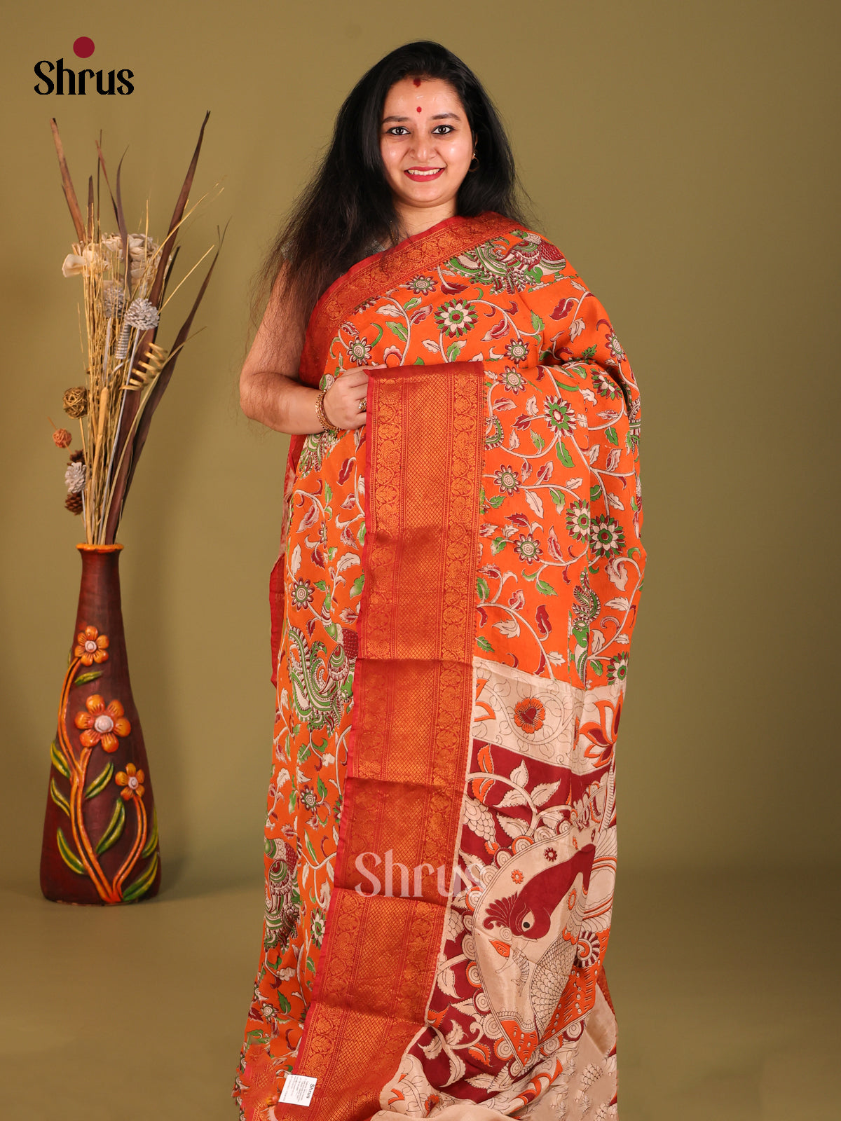 Orange & Red - Mangalagiri silkcotton Saree 