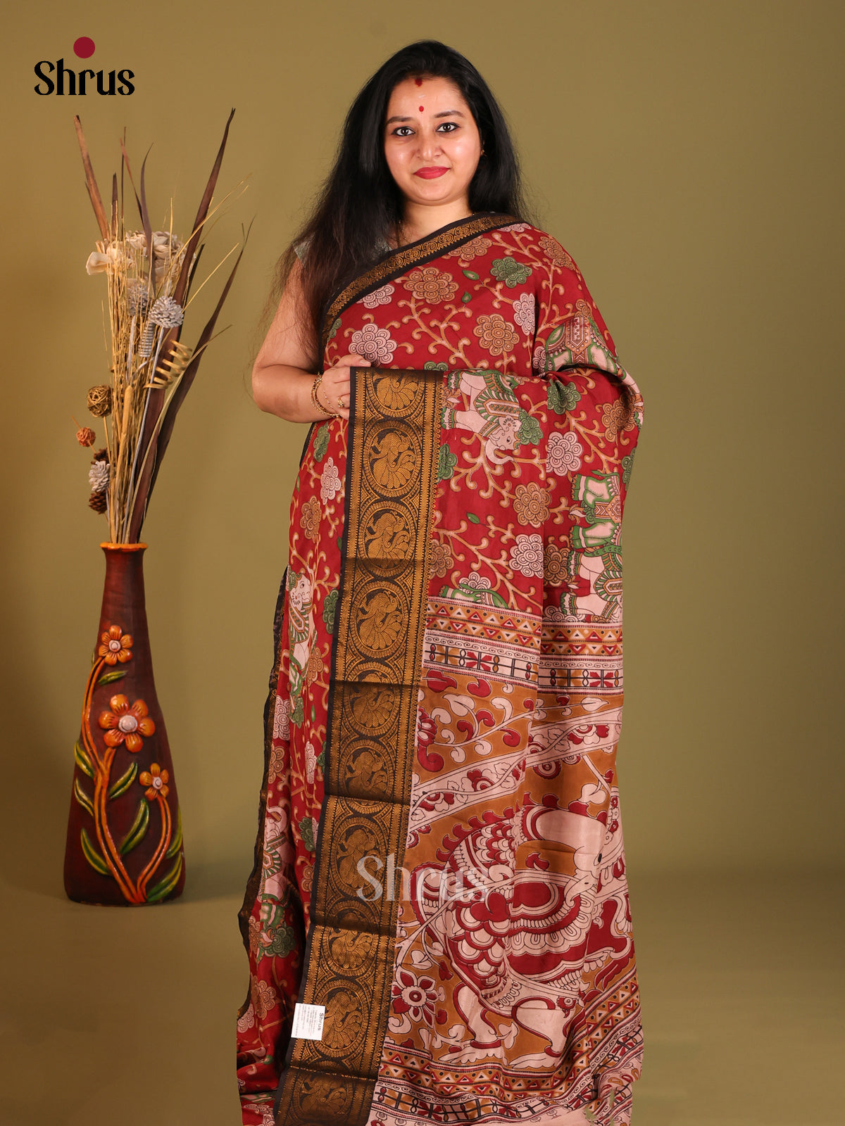 Maroon & Cream- Mangalagiri silkcotton Saree - Shop on Shrus.com