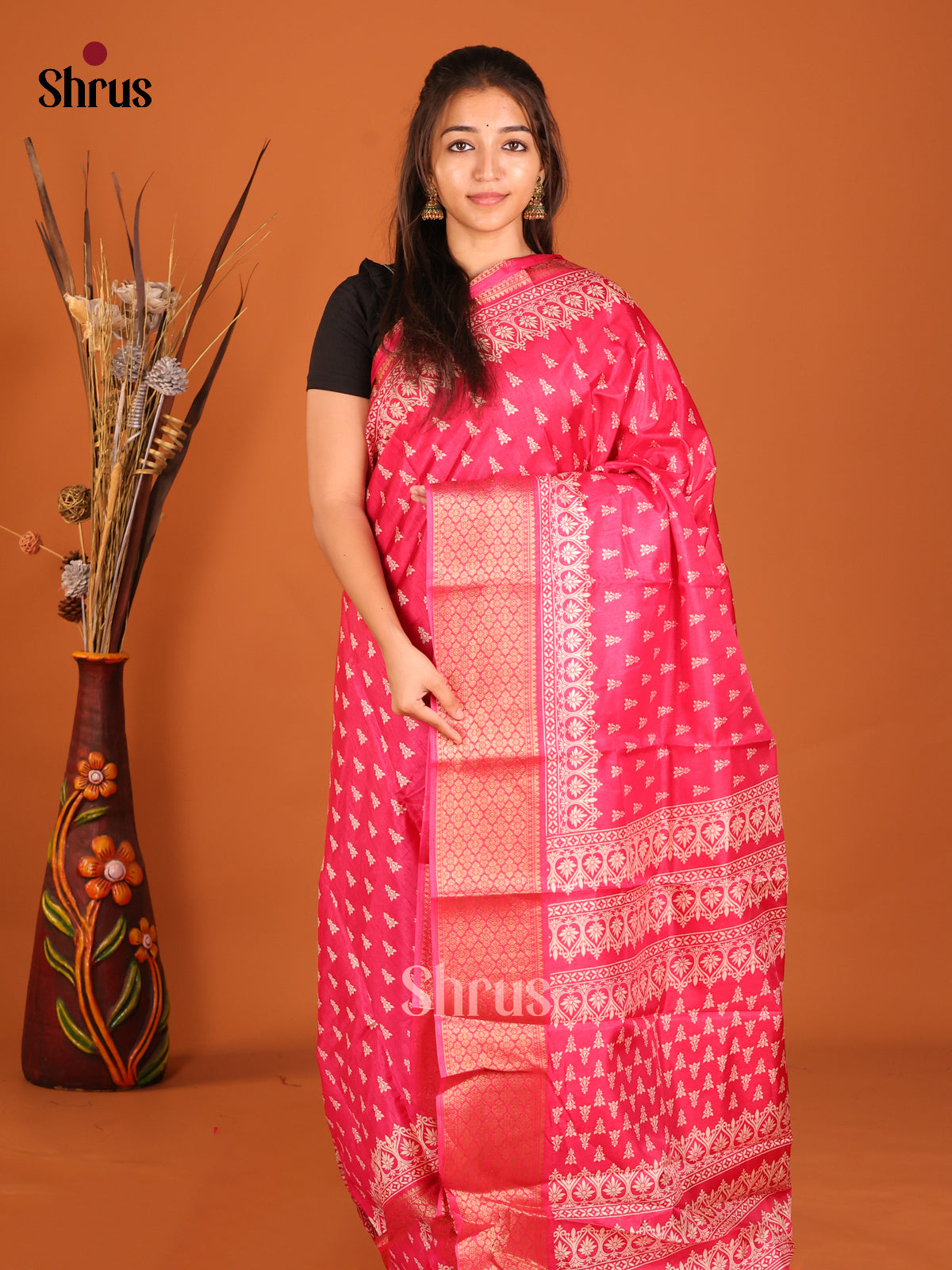 Pink - Semi Crepe Saree - Shop on Shrus.com