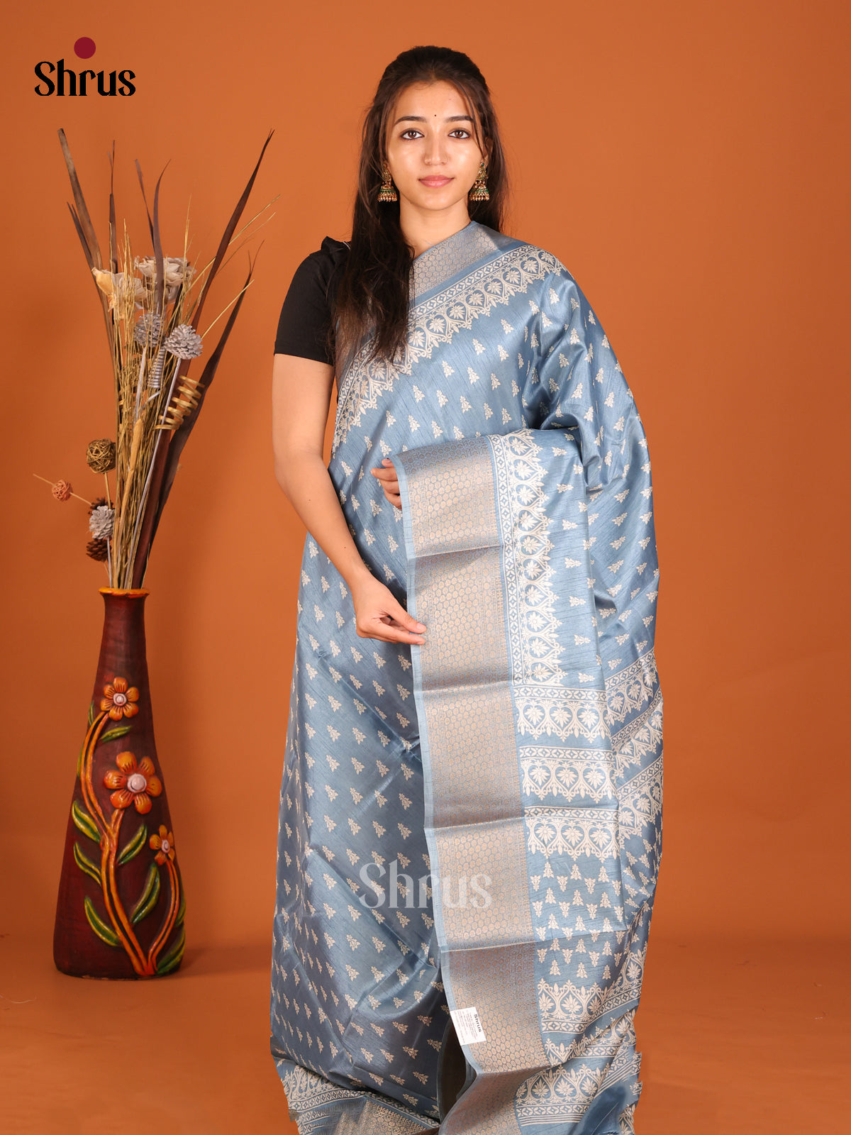 Blue - Semi Crepe Saree