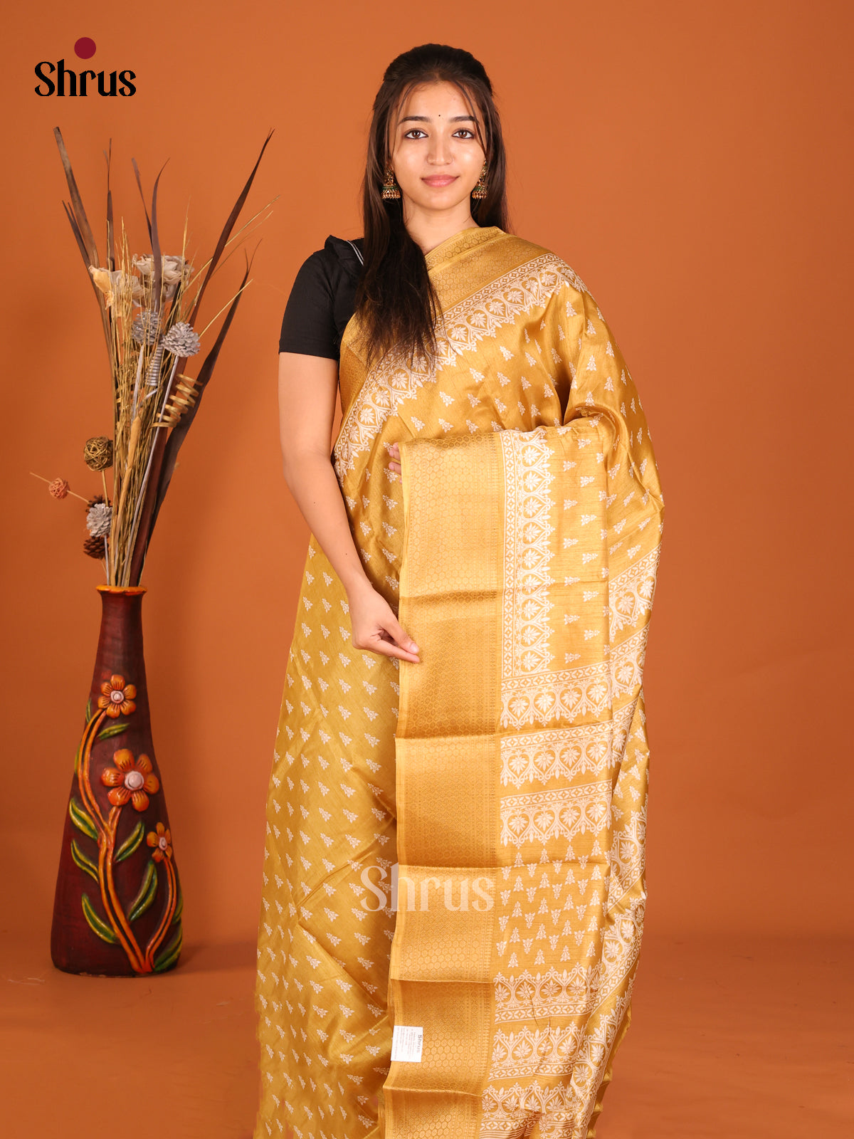 Mustard - Semi Crepe Saree - Shop on Shrus.com