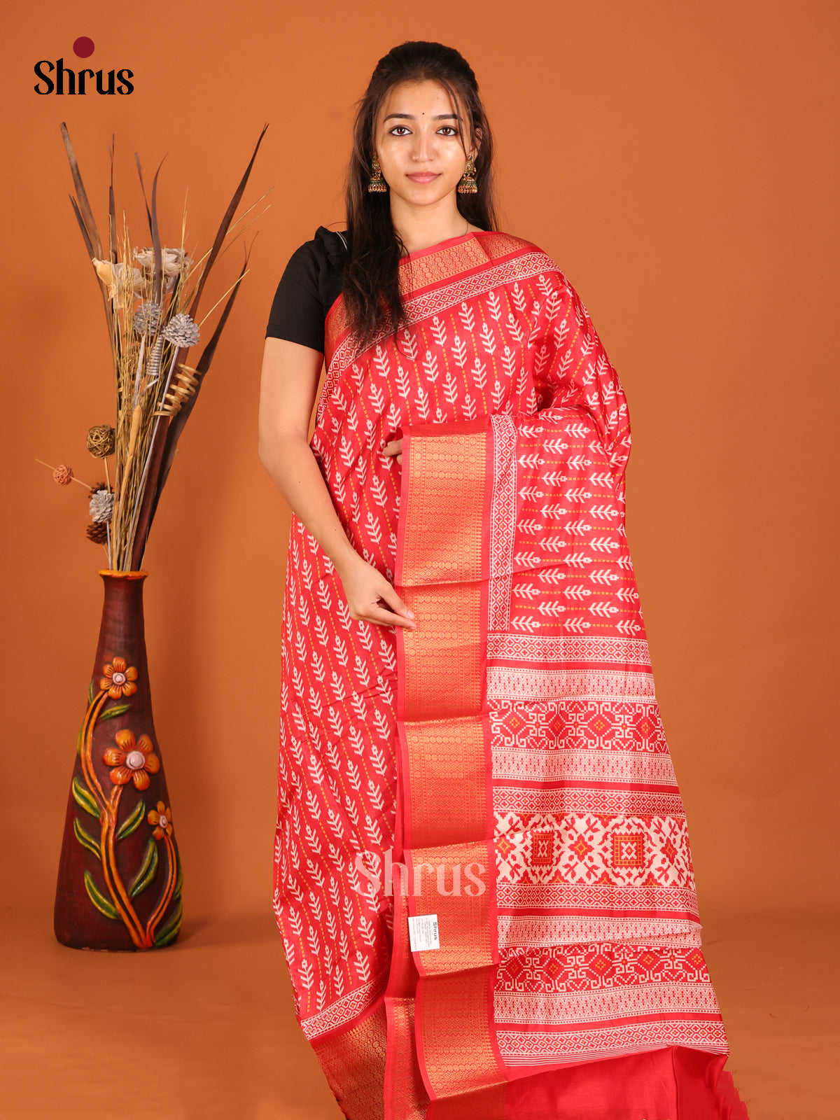 Red - Semi Crepe Saree - Shop on Shrus.com