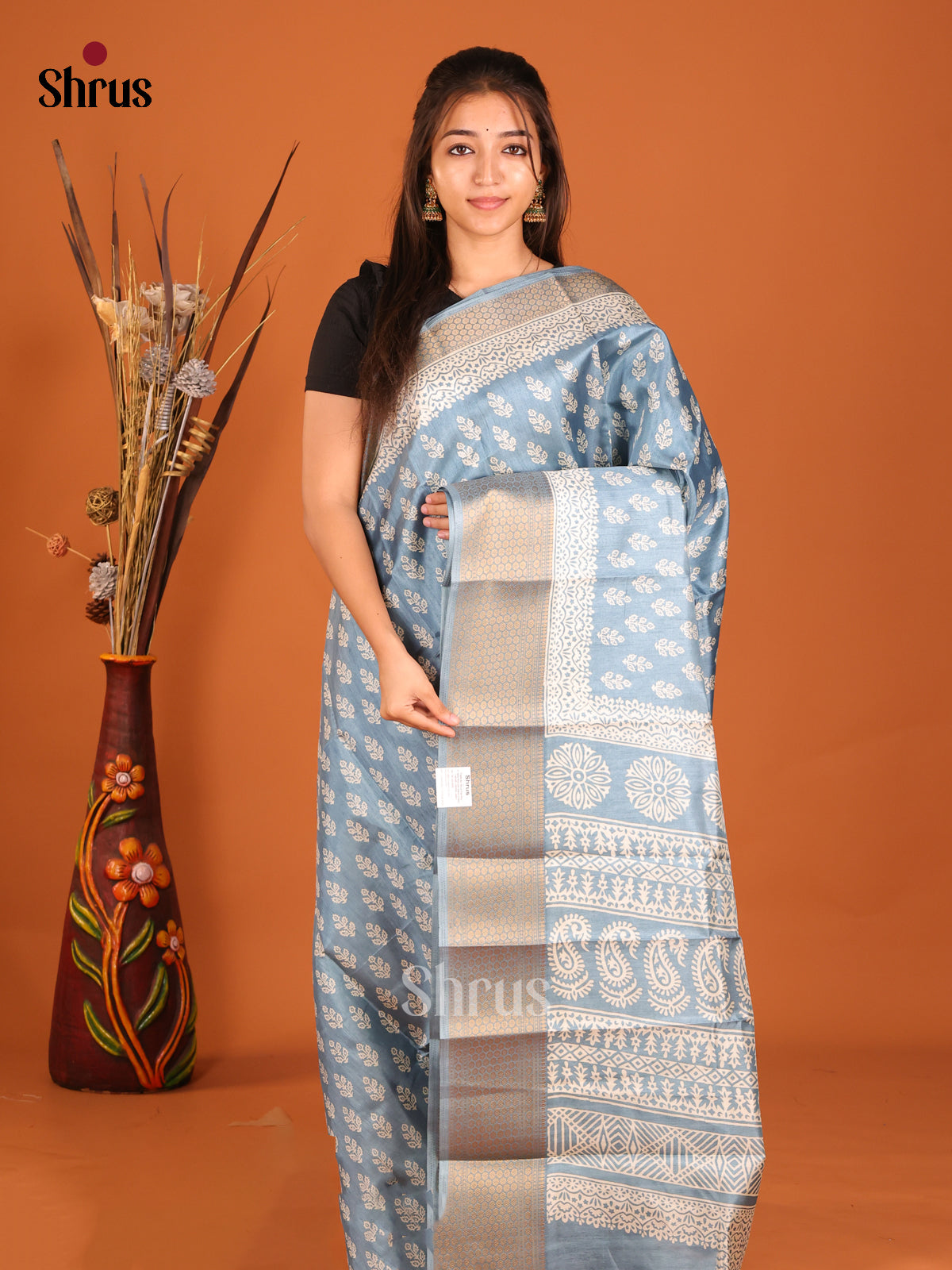 Blue - Semi Crepe Saree