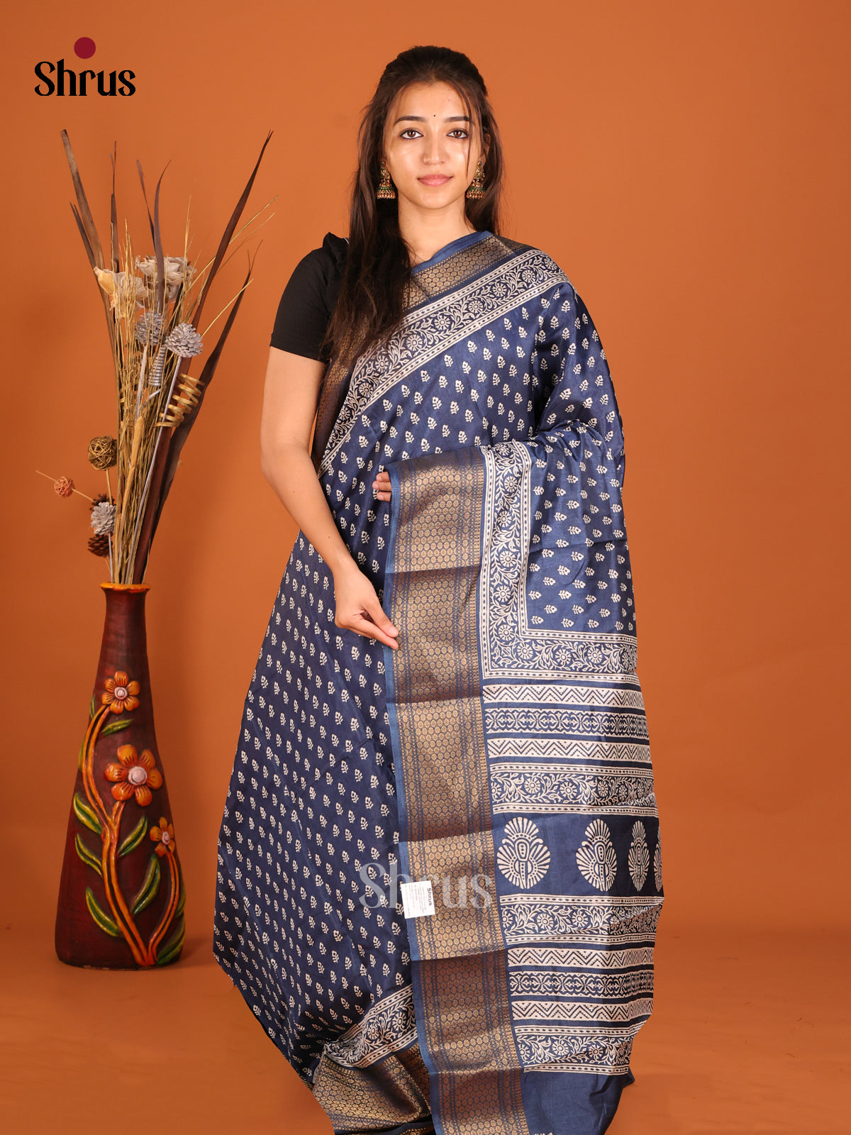 Blue - Semi Crepe Saree