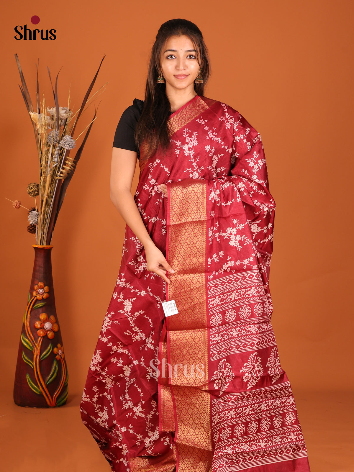 Red- Semi Crepe Saree - Shop on Shrus.com