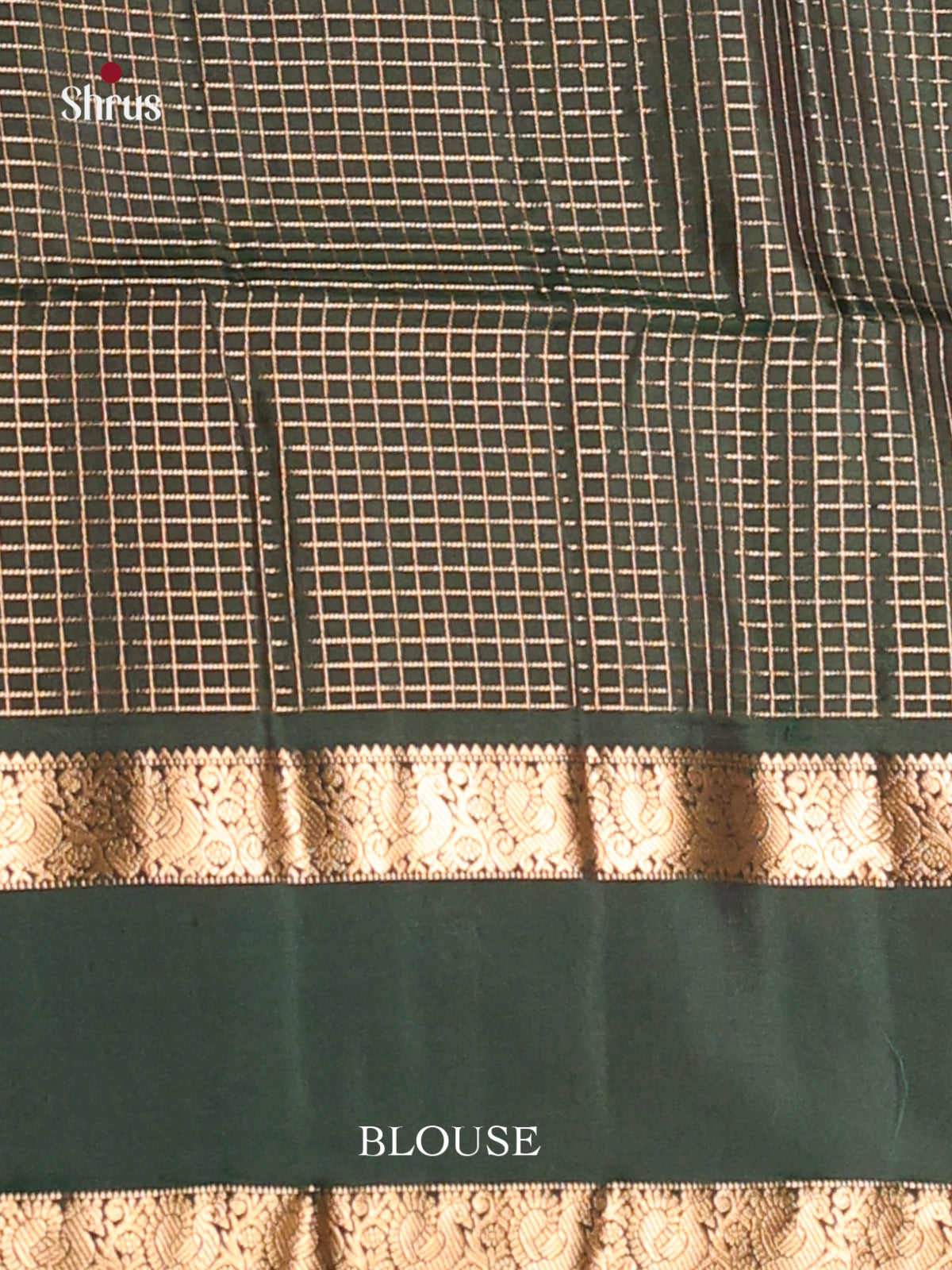 Chutney Green & Green Soft Silk Saree with zari checks, buttas