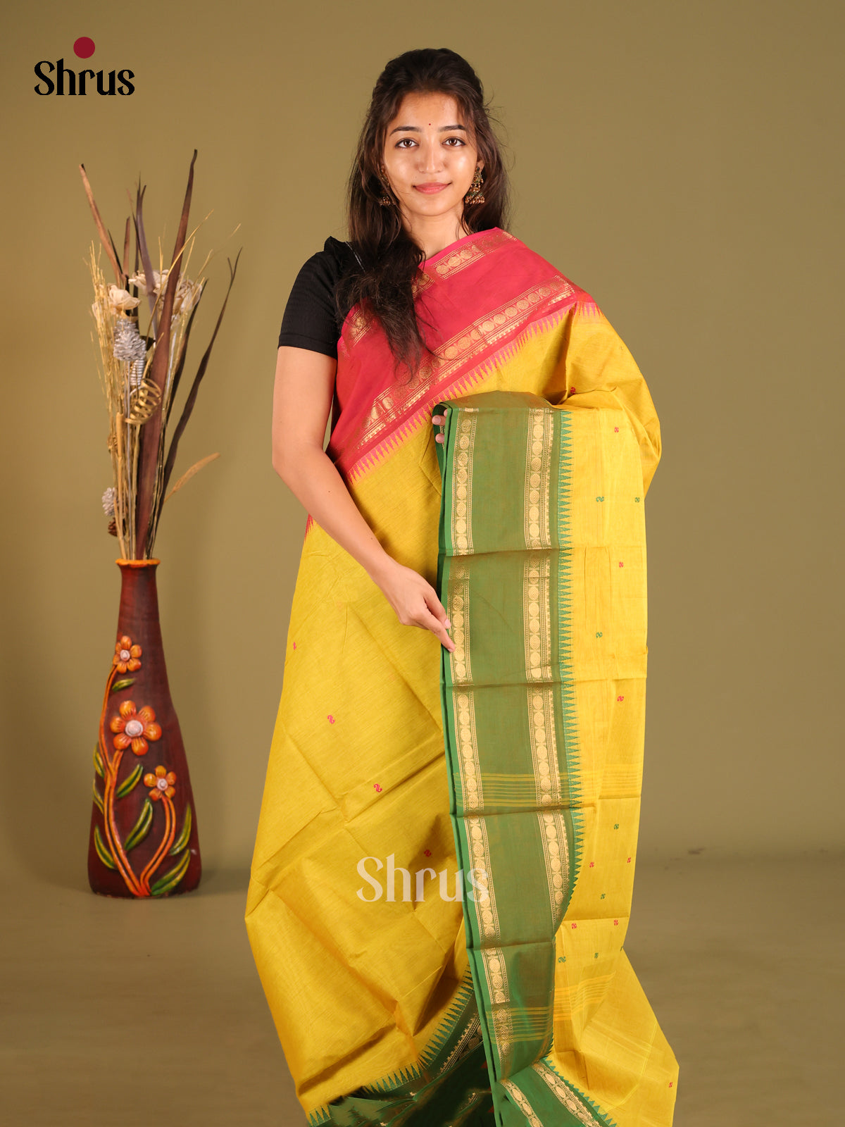 Yellow & Green - Chettinad Cotton Saree
