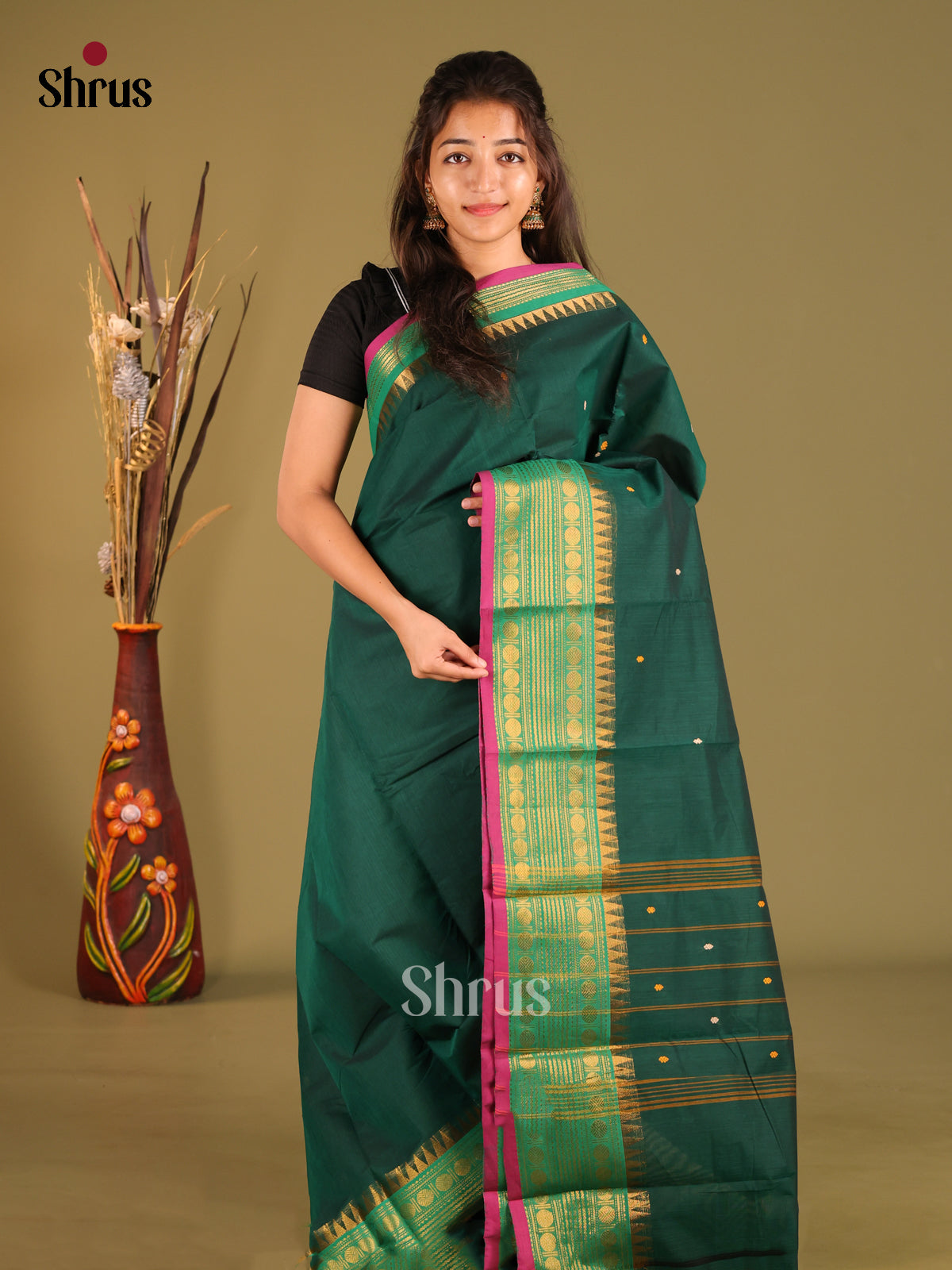 Green & Light Green - Chettinad Cotton Saree