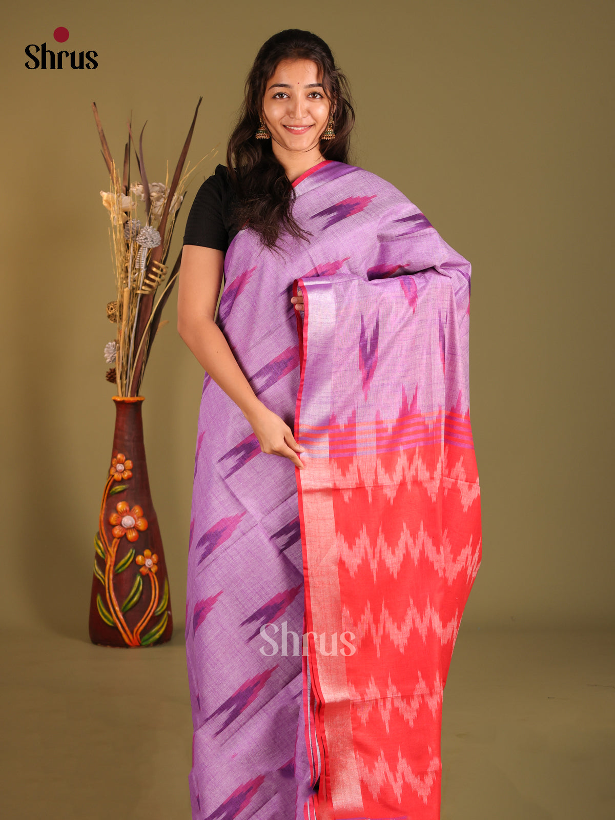 DHS08100 - Semi Ikkat Saree - Shop on Shrus.com