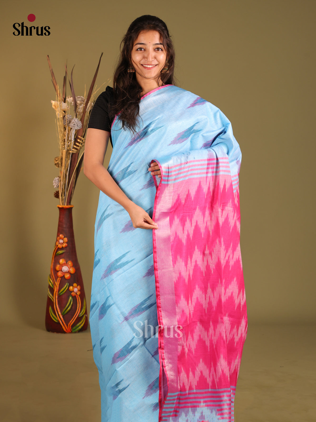DHS08189 - Semi Ikkat Saree - Shop on Shrus.com