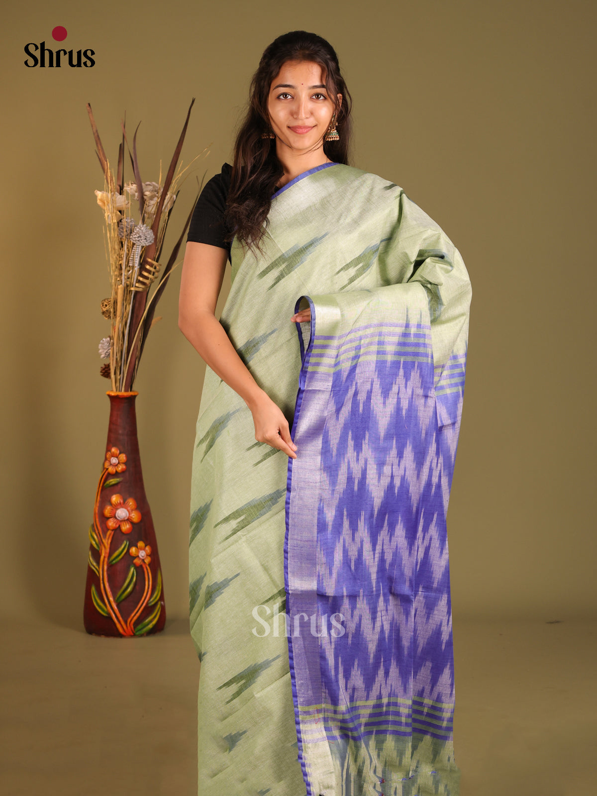Green & Lavender -  Semi Ikkat Saree - Shop on Shrus.com