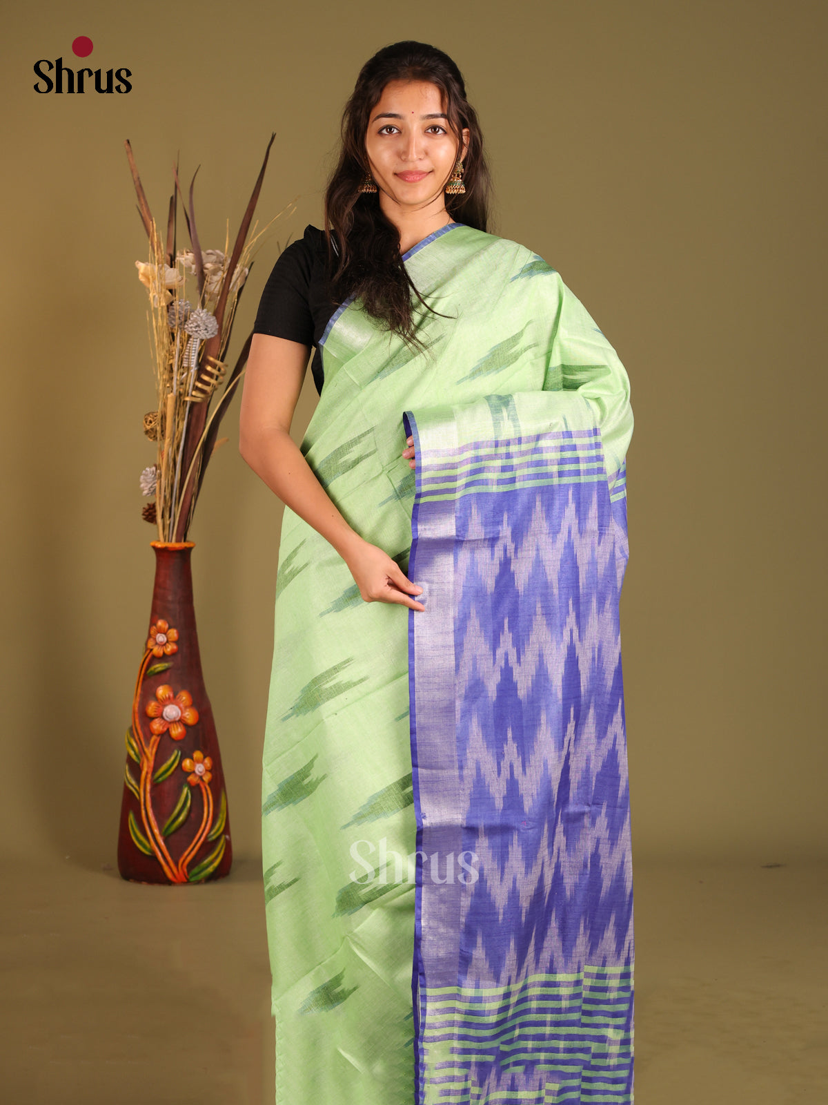 Green & Lavender - Semi Ikkat Saree - Shop on Shrus.com