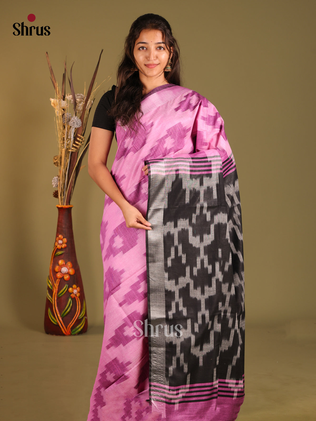 DHS08225 - Semi Ikkat Saree - Shop on Shrus.com