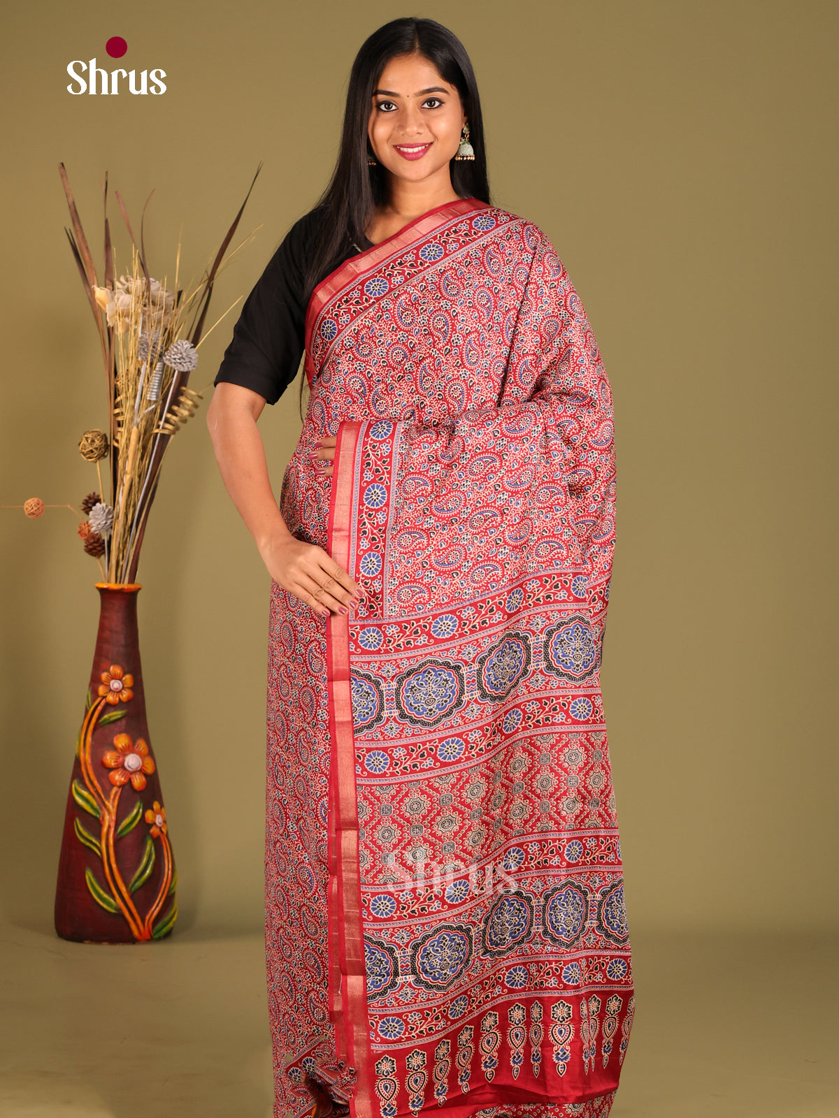 REd - Art Modal Saree - Shop on Shrus.com