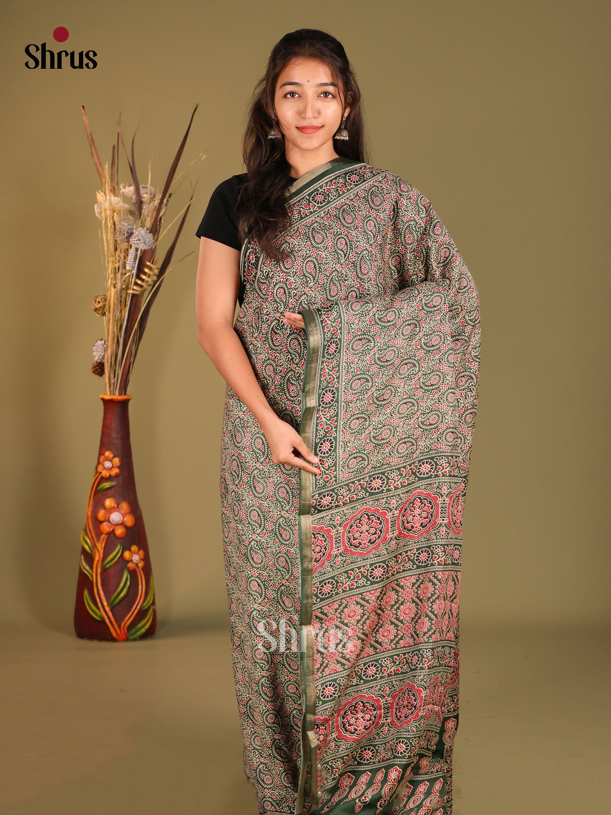Green- Art Modal Saree - Shop on Shrus.com
