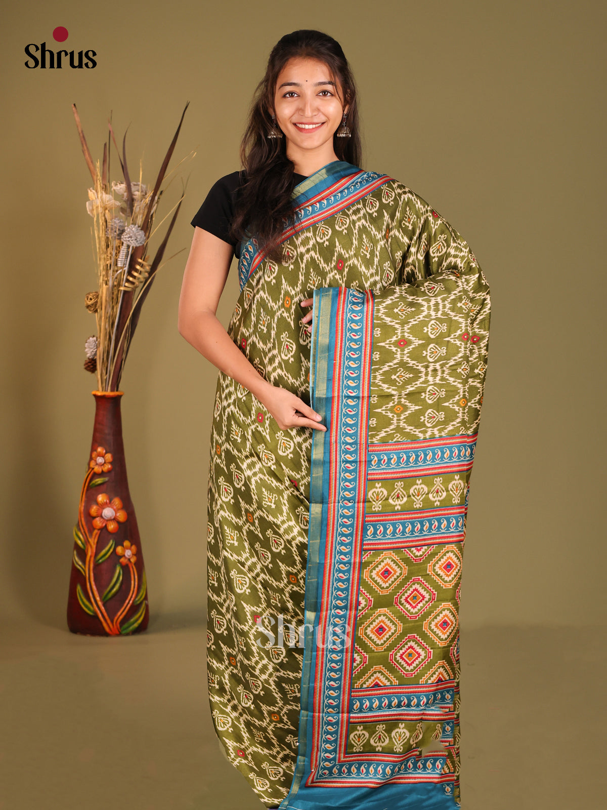 Green & Blue - Art Modal Saree - Shop on Shrus.com