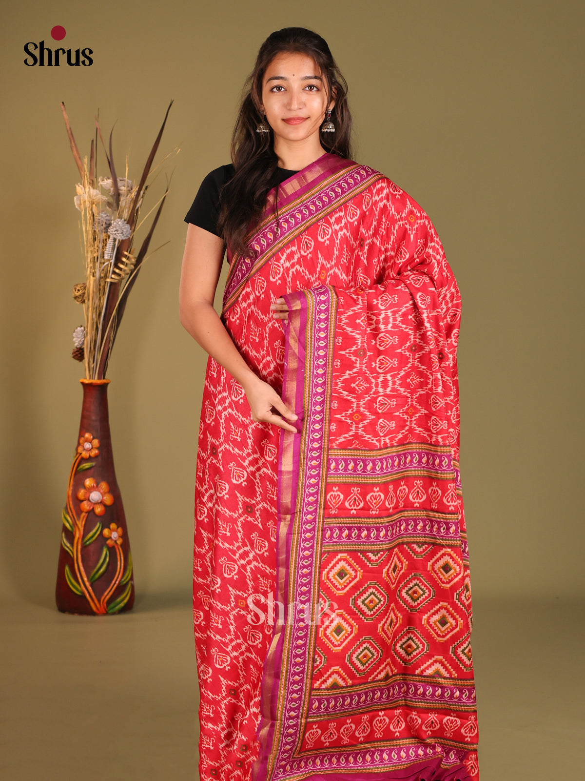 Red & Purple - Art Modal Saree - Shop on Shrus.com
