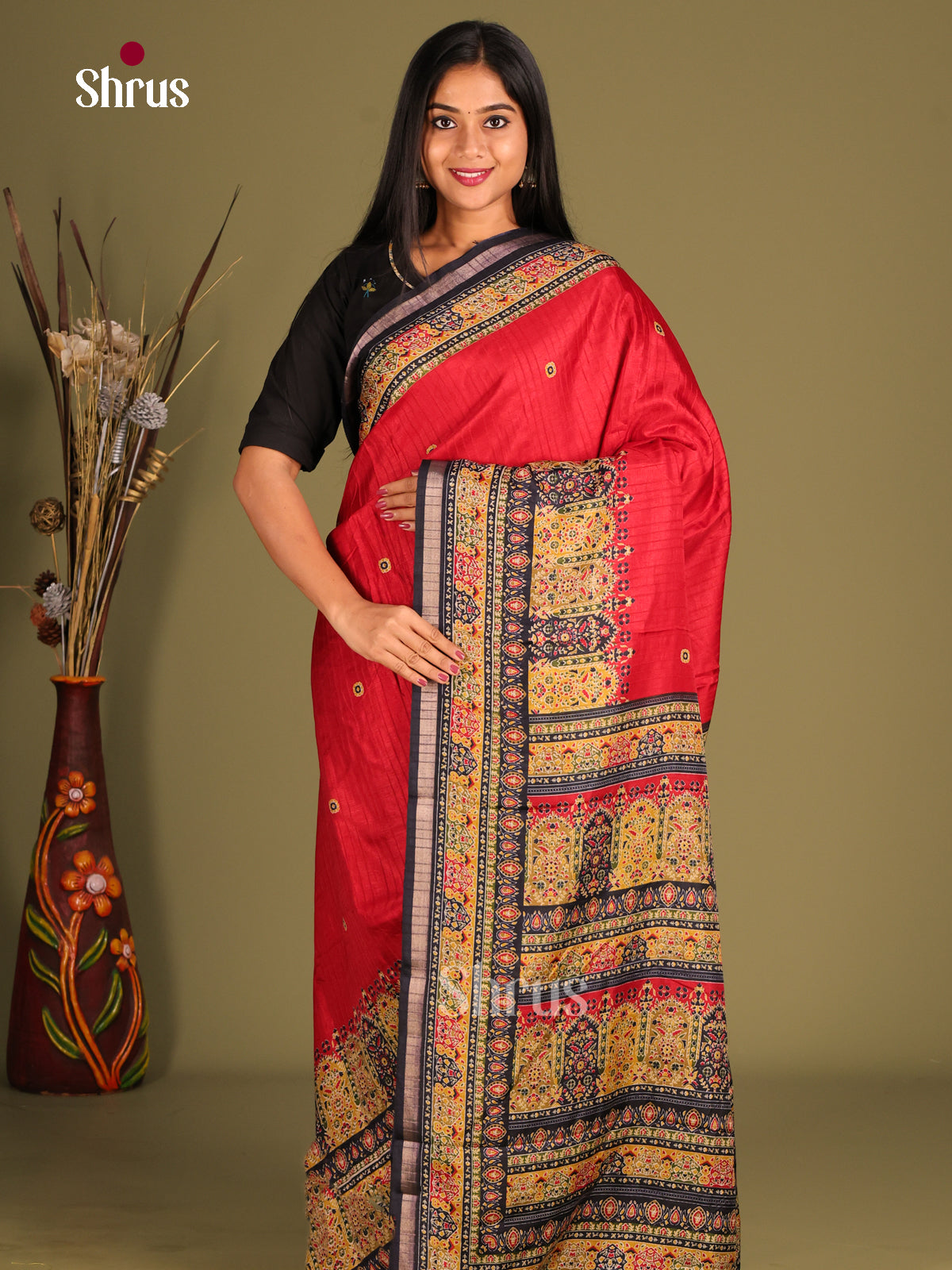 Red & Blue - Art Modal Saree - Shop on Shrus.com